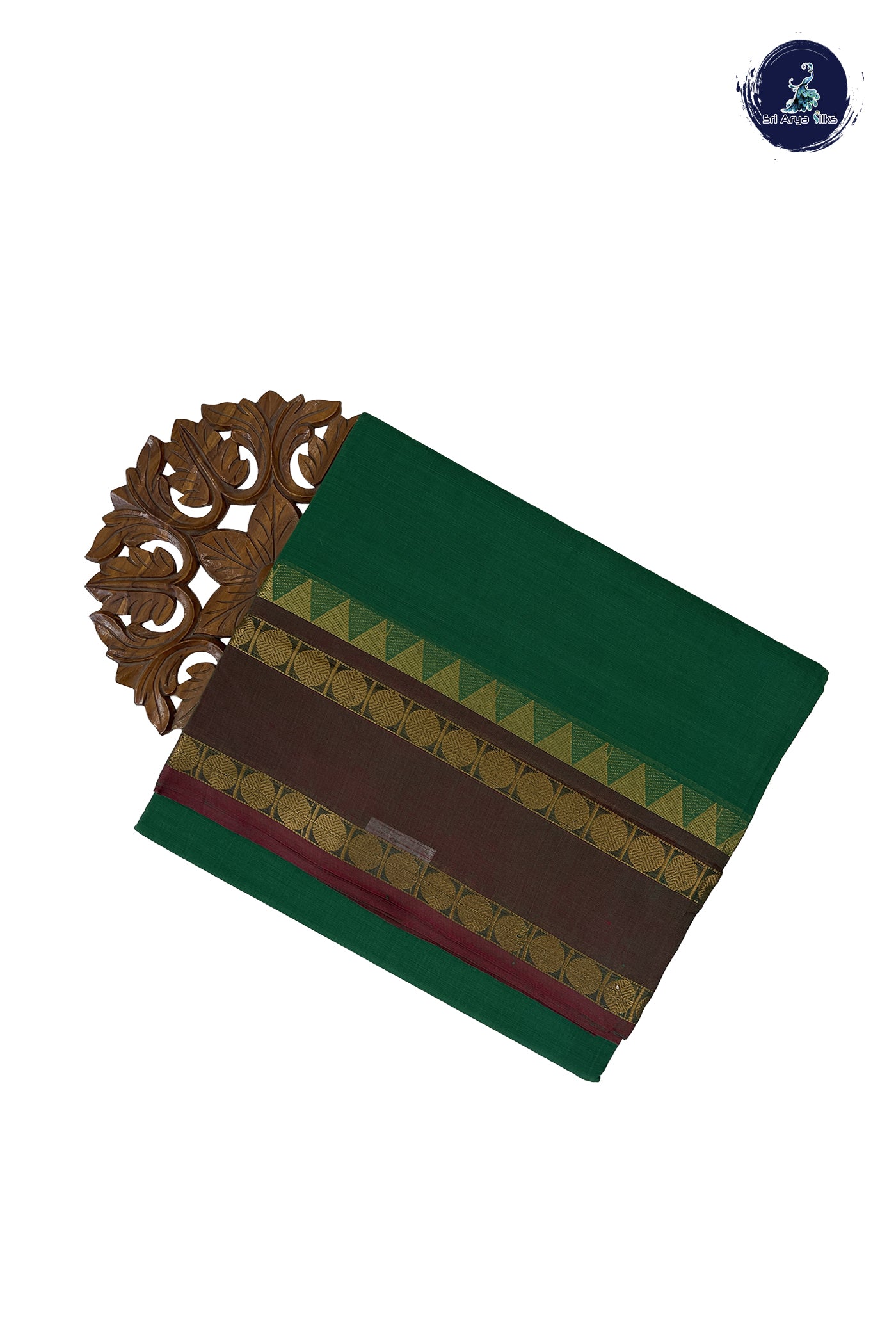 Dark Green 10 Yards Madisar Cotton Saree With Plain Pattern