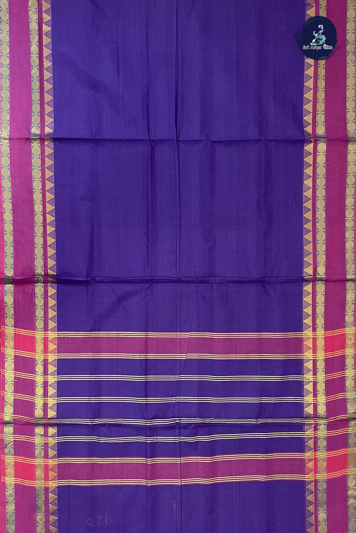 Dark Brinjal 10 Yards Madisar Cotton Saree With Plain Pattern