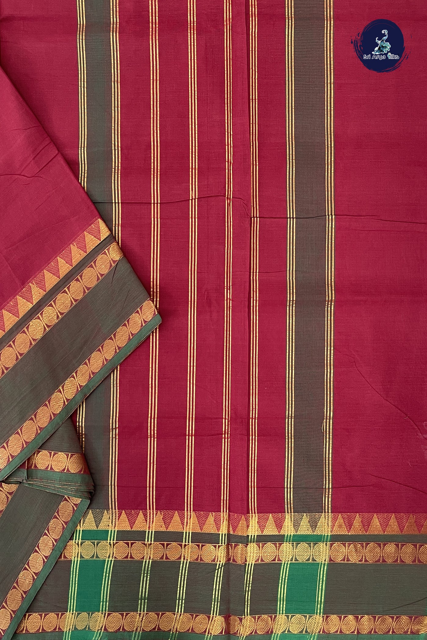 Maroon 10 Yards Madisar Cotton Saree With Plain Pattern