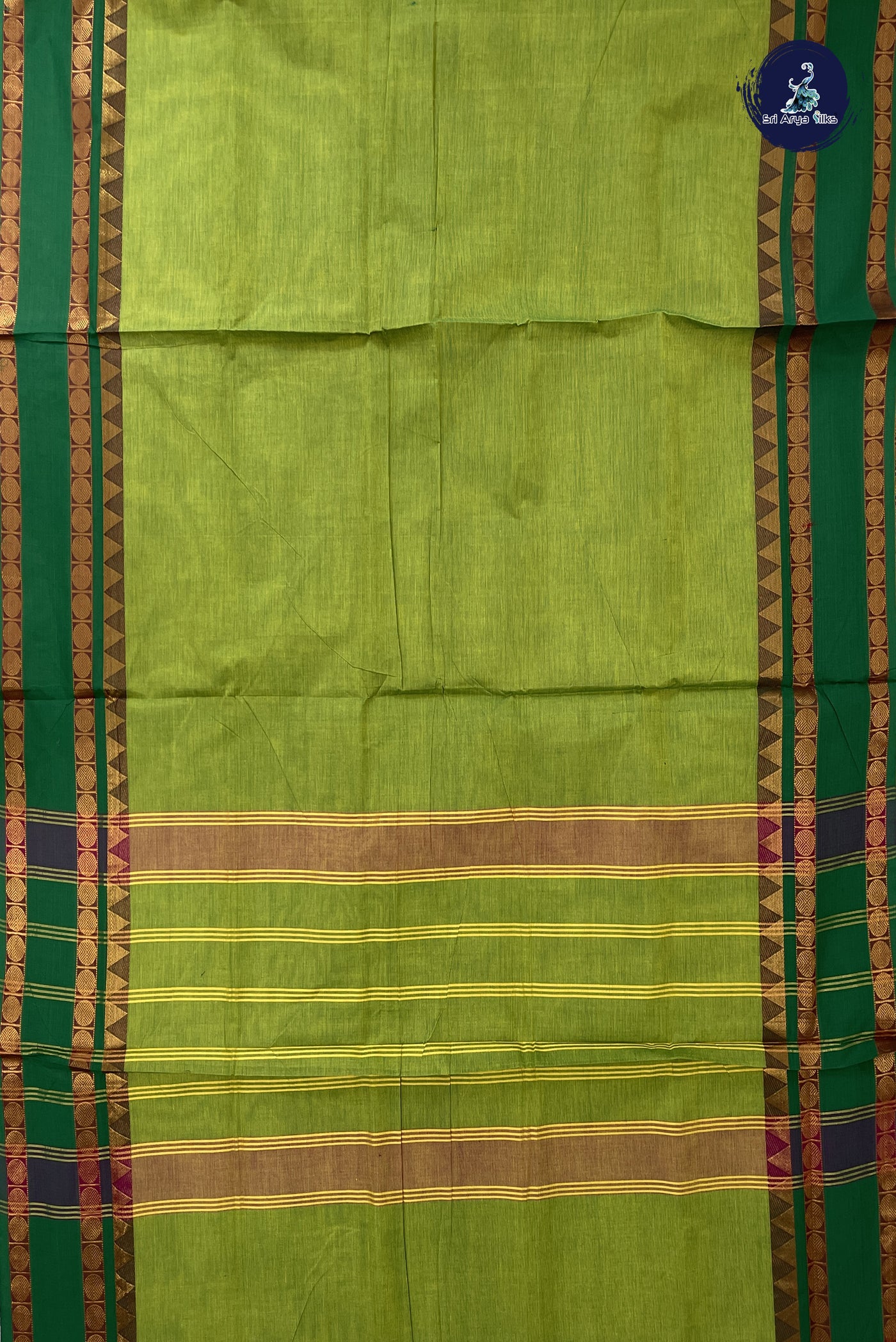 Light Green 10 Yards Madisar Cotton Saree With Plain Pattern