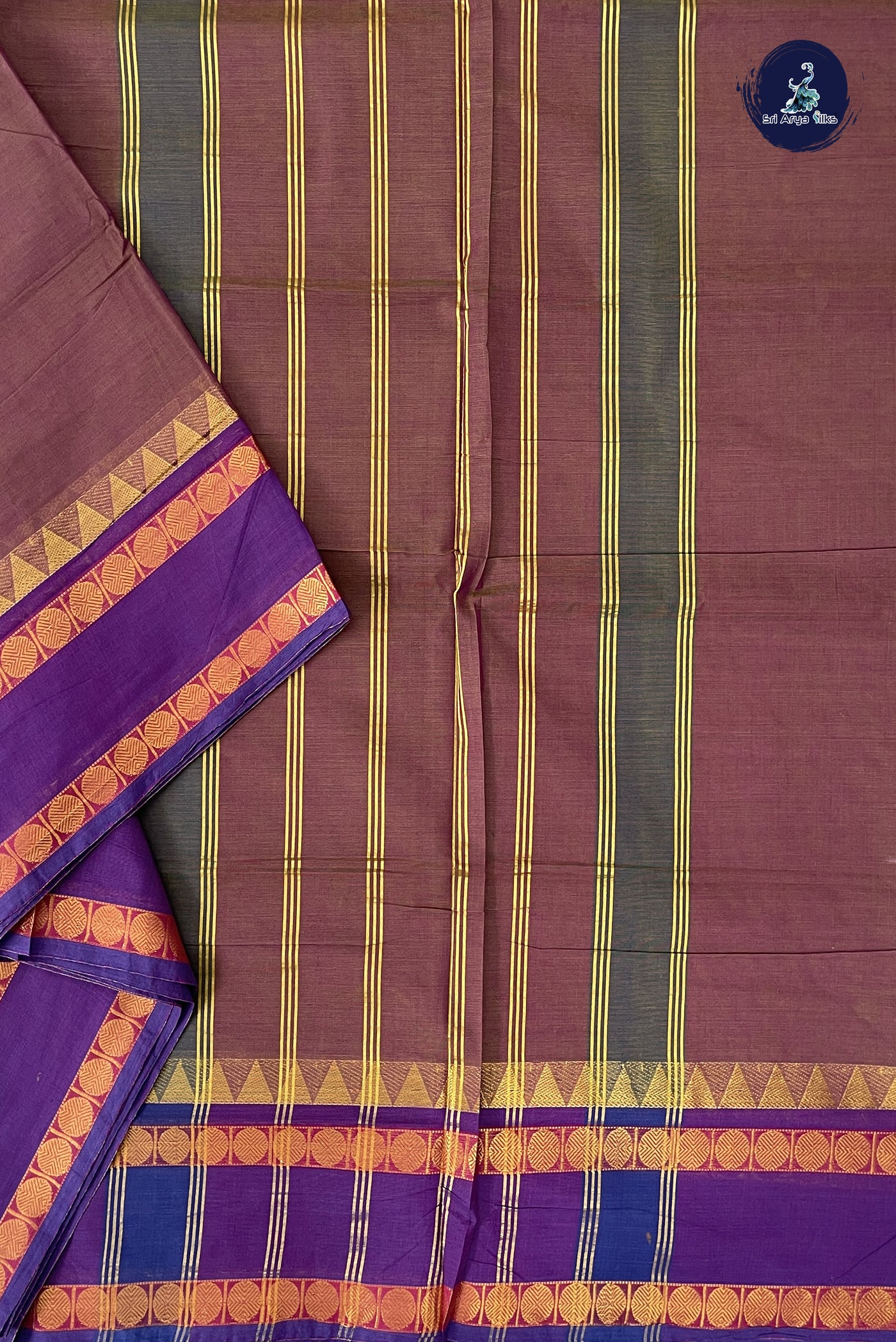 Dual Tone Brown 10 Yards Madisar Cotton Saree With Plain Pattern
