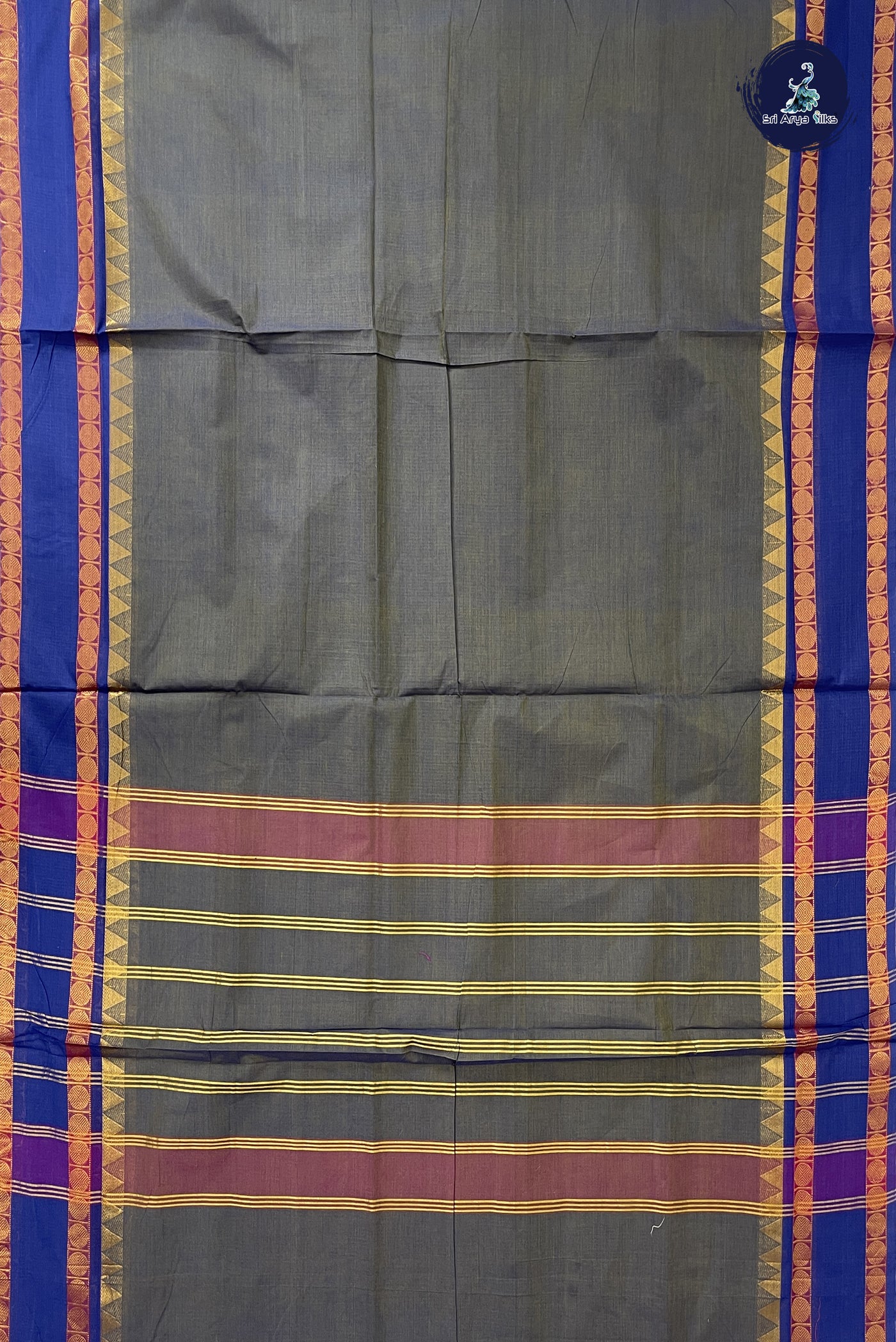 Dual Tone Blue 10 Yards Madisar Cotton Saree With Plain Pattern