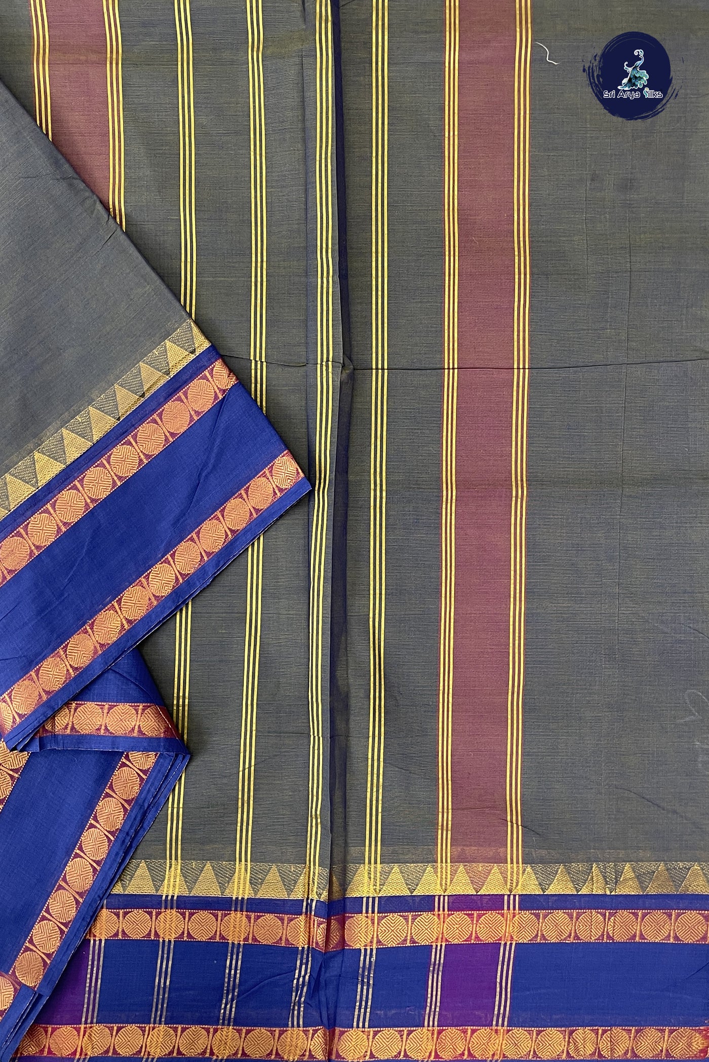 Dual Tone Blue 10 Yards Madisar Cotton Saree With Plain Pattern