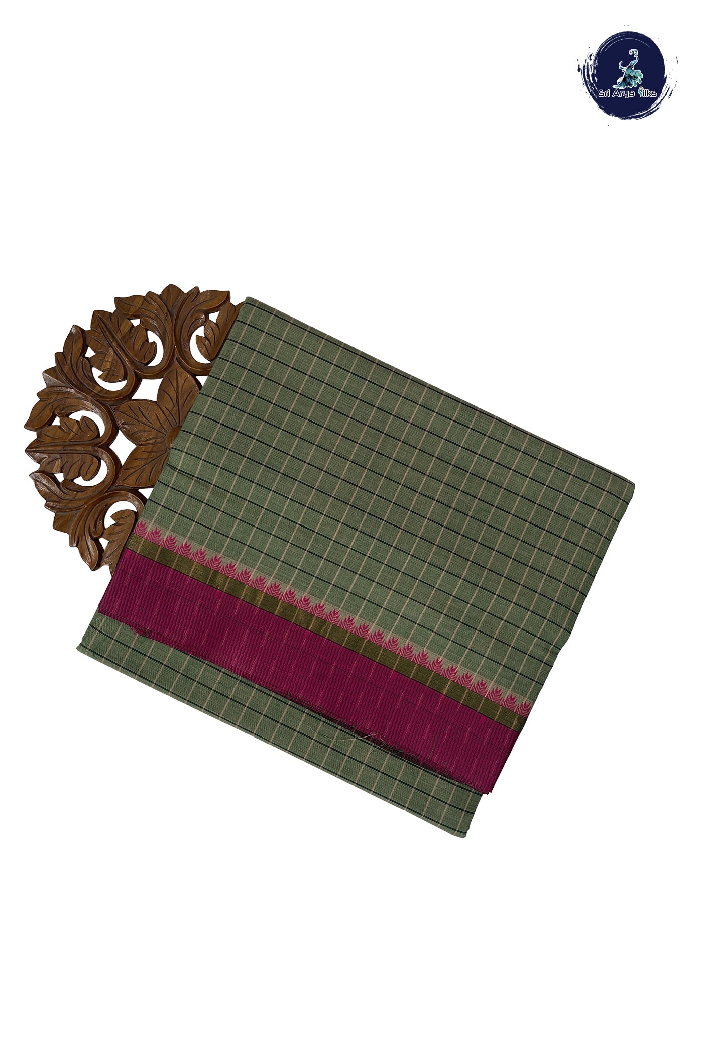 Green 10 Yards Madisar Cotton Saree With Checked Pattern