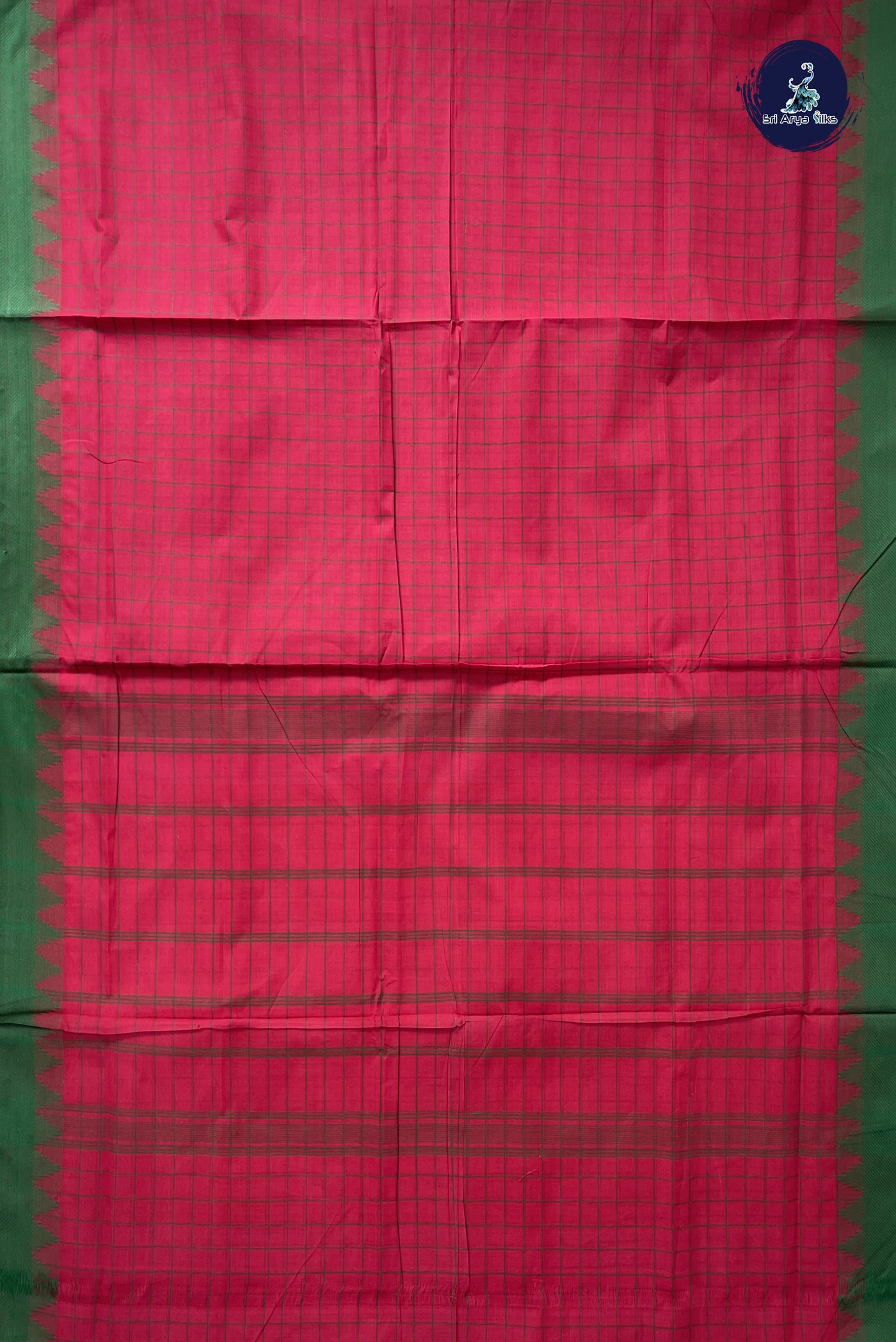 Reddish Pink 10 Yards Madisar Cotton Saree With Checked Pattern