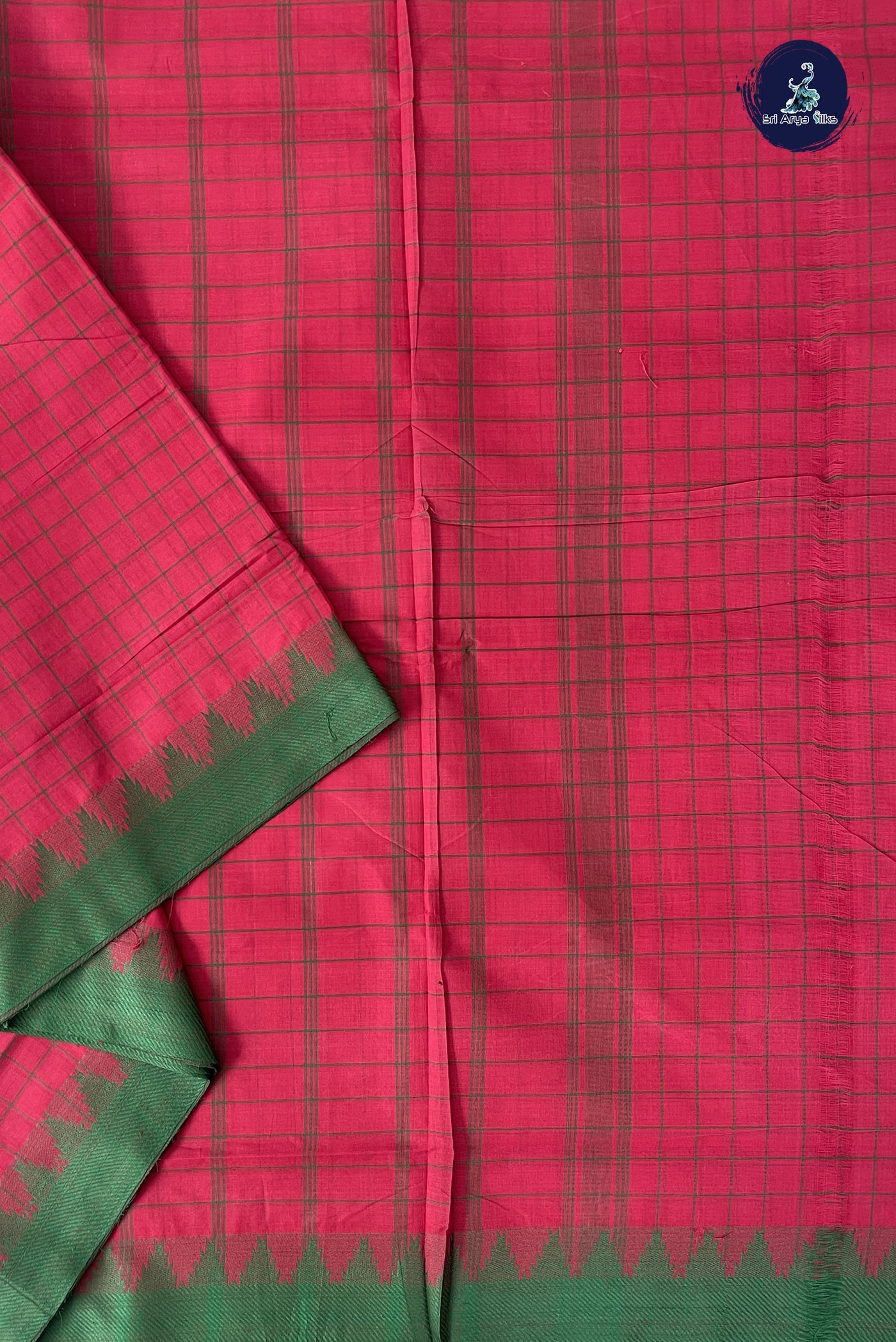 Reddish Pink 10 Yards Madisar Cotton Saree With Checked Pattern