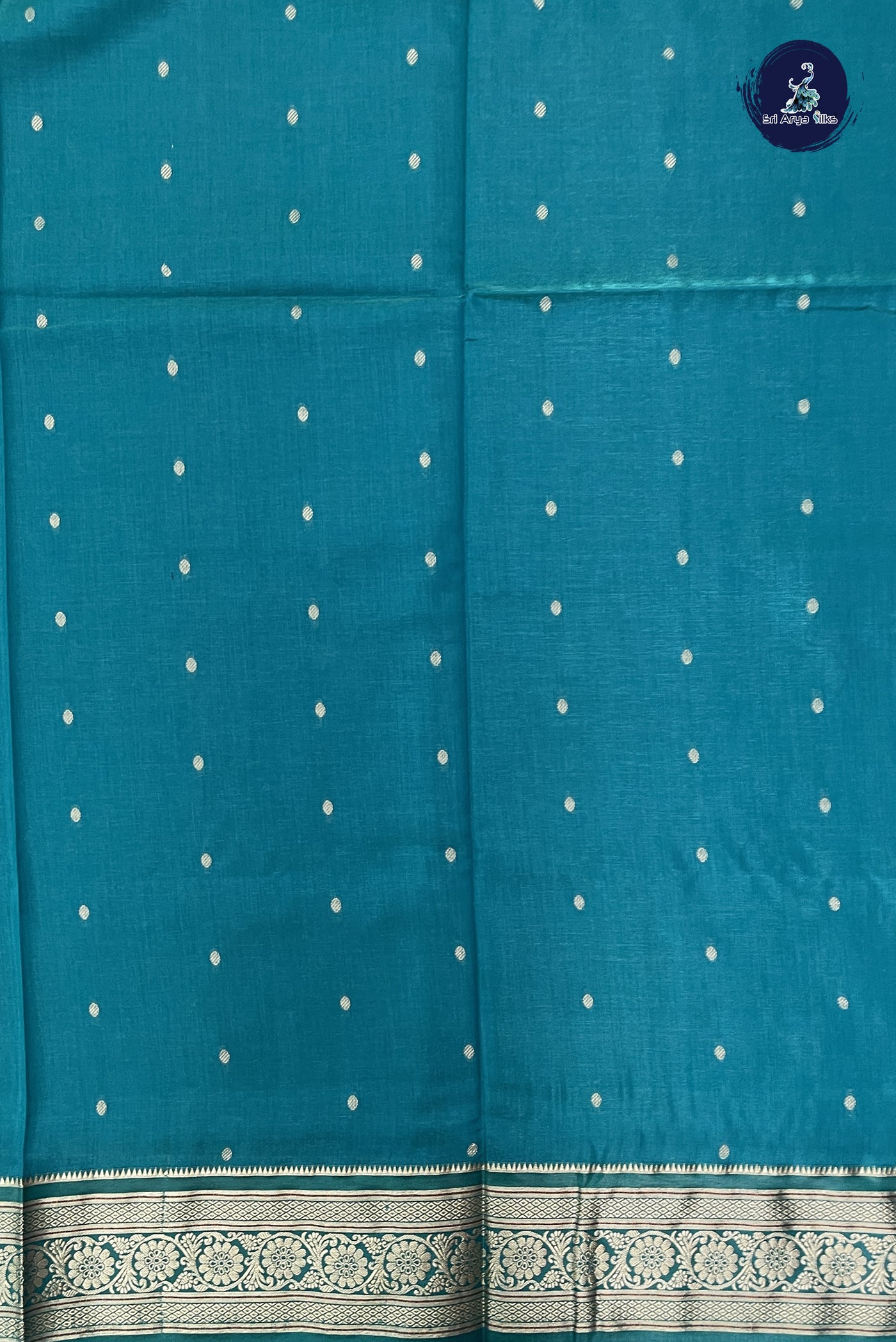 Sapphire Green 9 Yards Semi Silk With Zari Buttas Pattern