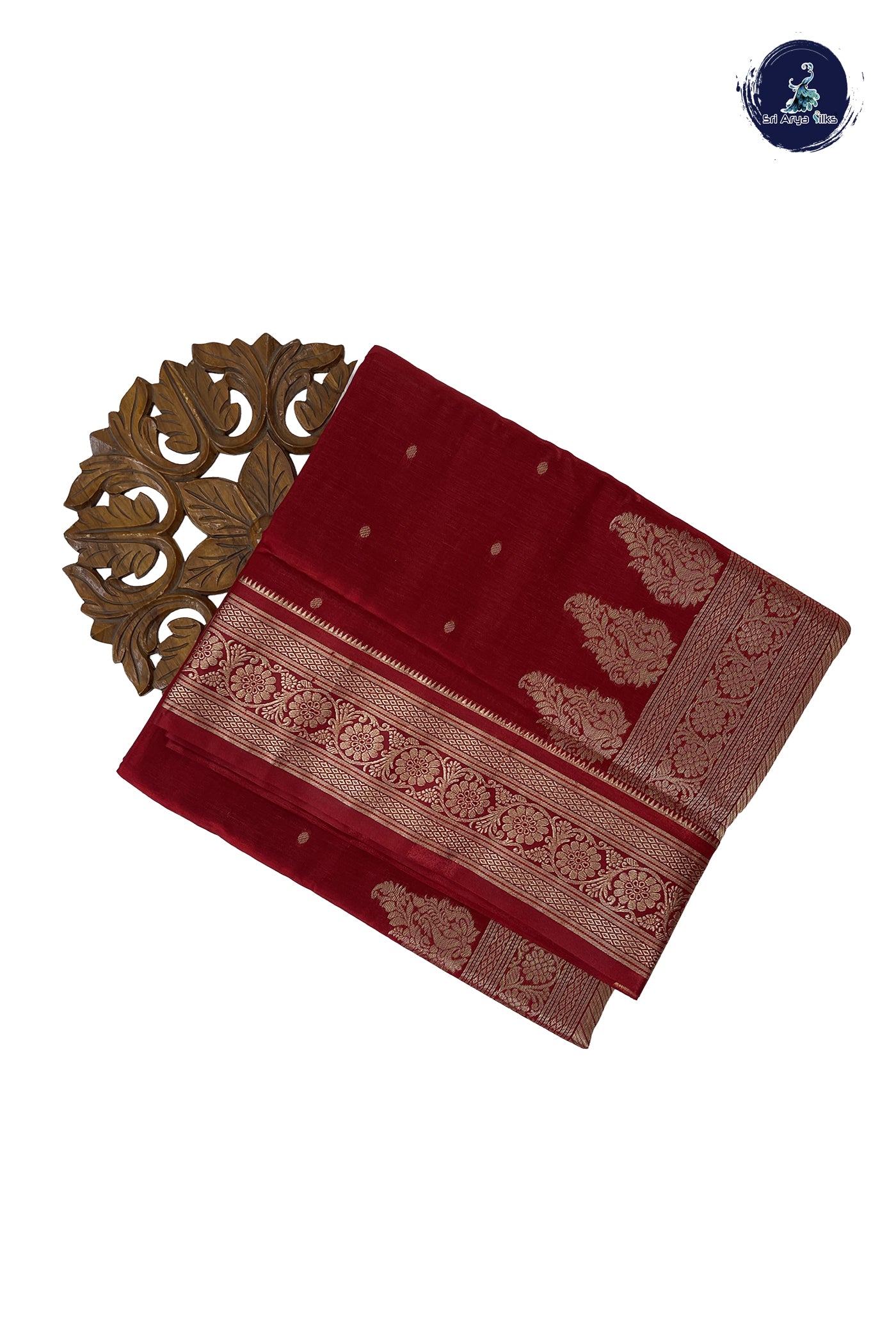 Red 9 Yards Semi Silk With Zari Buttas Pattern