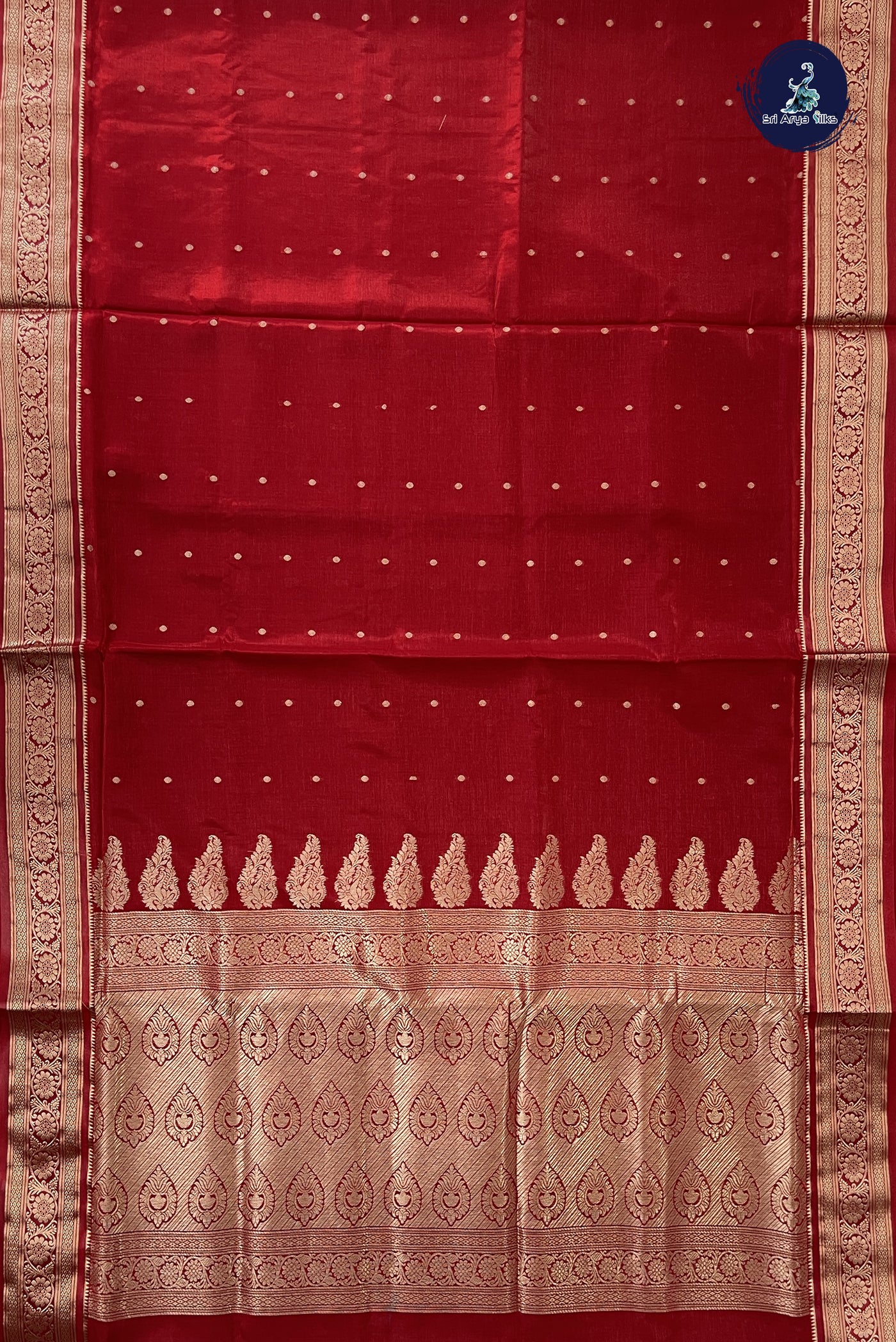 Red 9 Yards Semi Silk With Zari Buttas Pattern