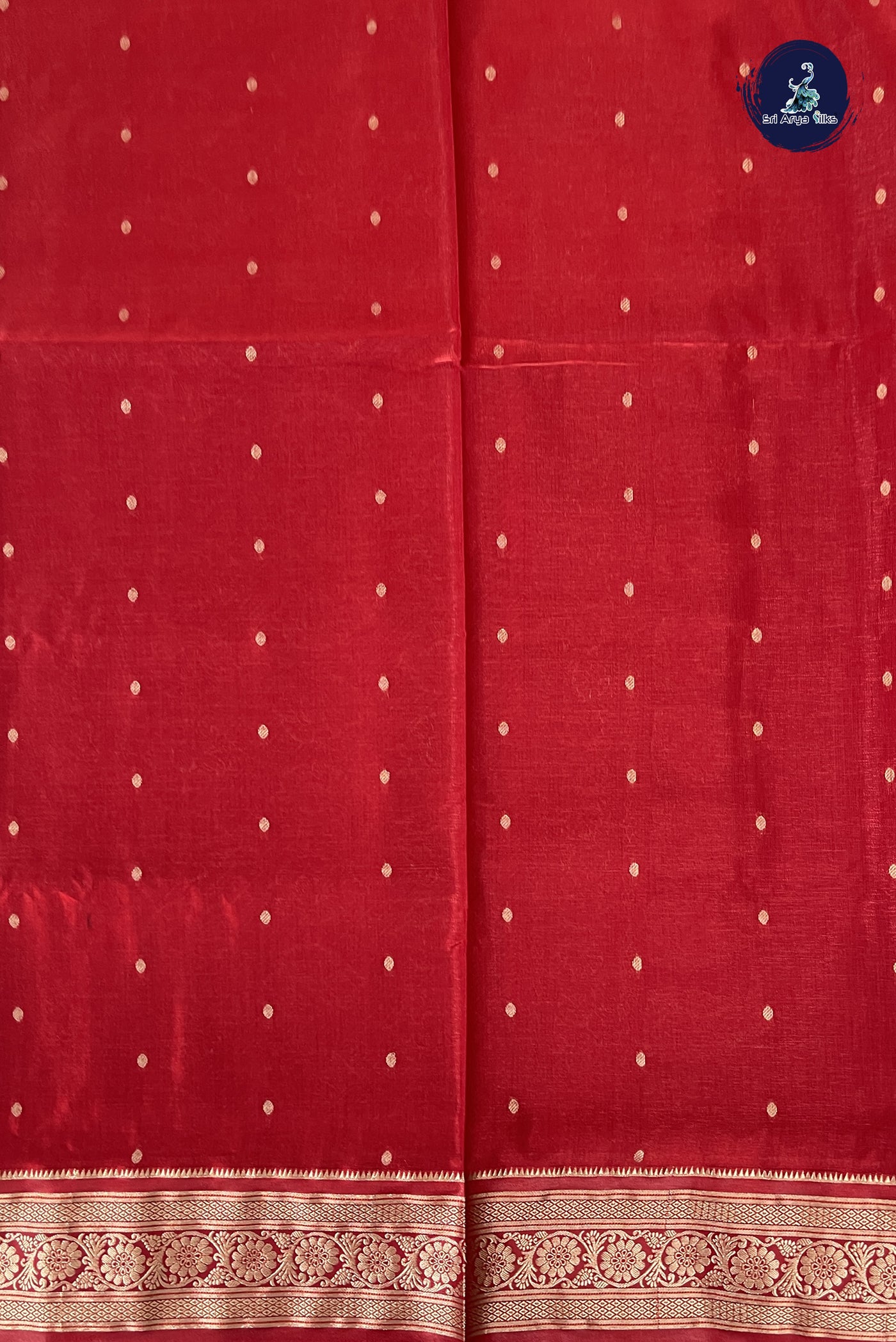 Red 9 Yards Semi Silk With Zari Buttas Pattern