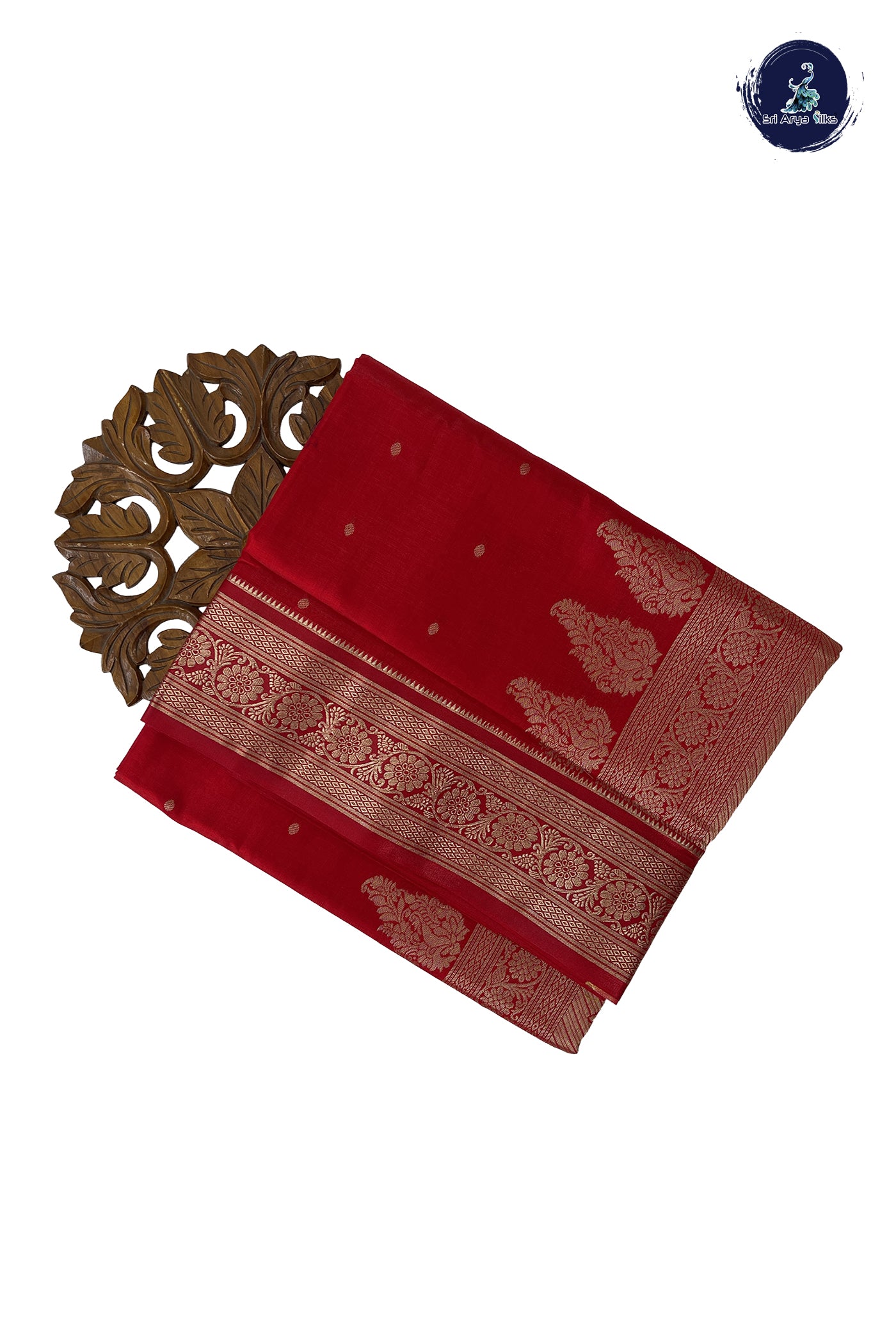 Red 9 Yards Semi Silk With Zari Buttas Pattern