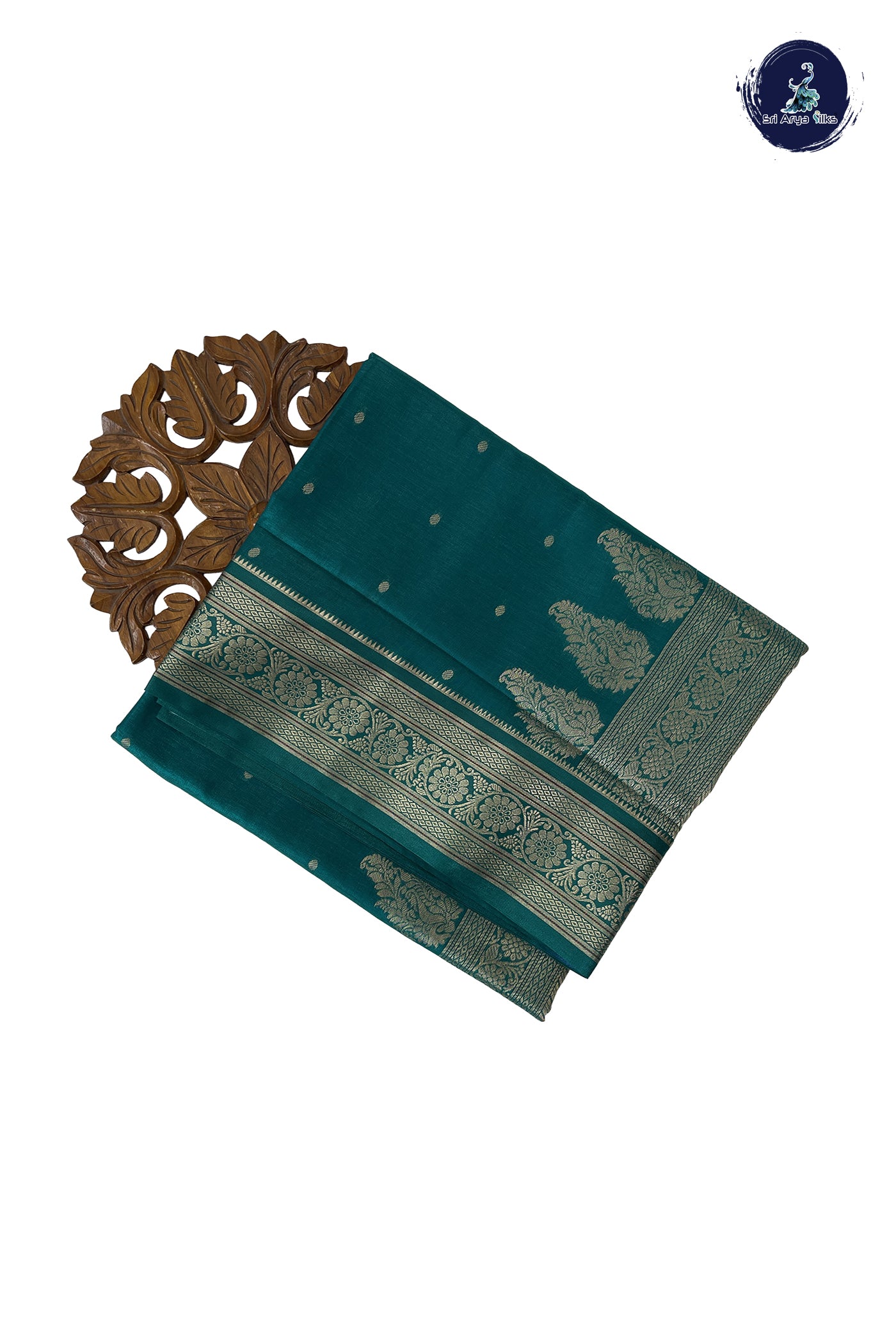 Green 9 Yards Semi Silk With Zari Buttas Pattern