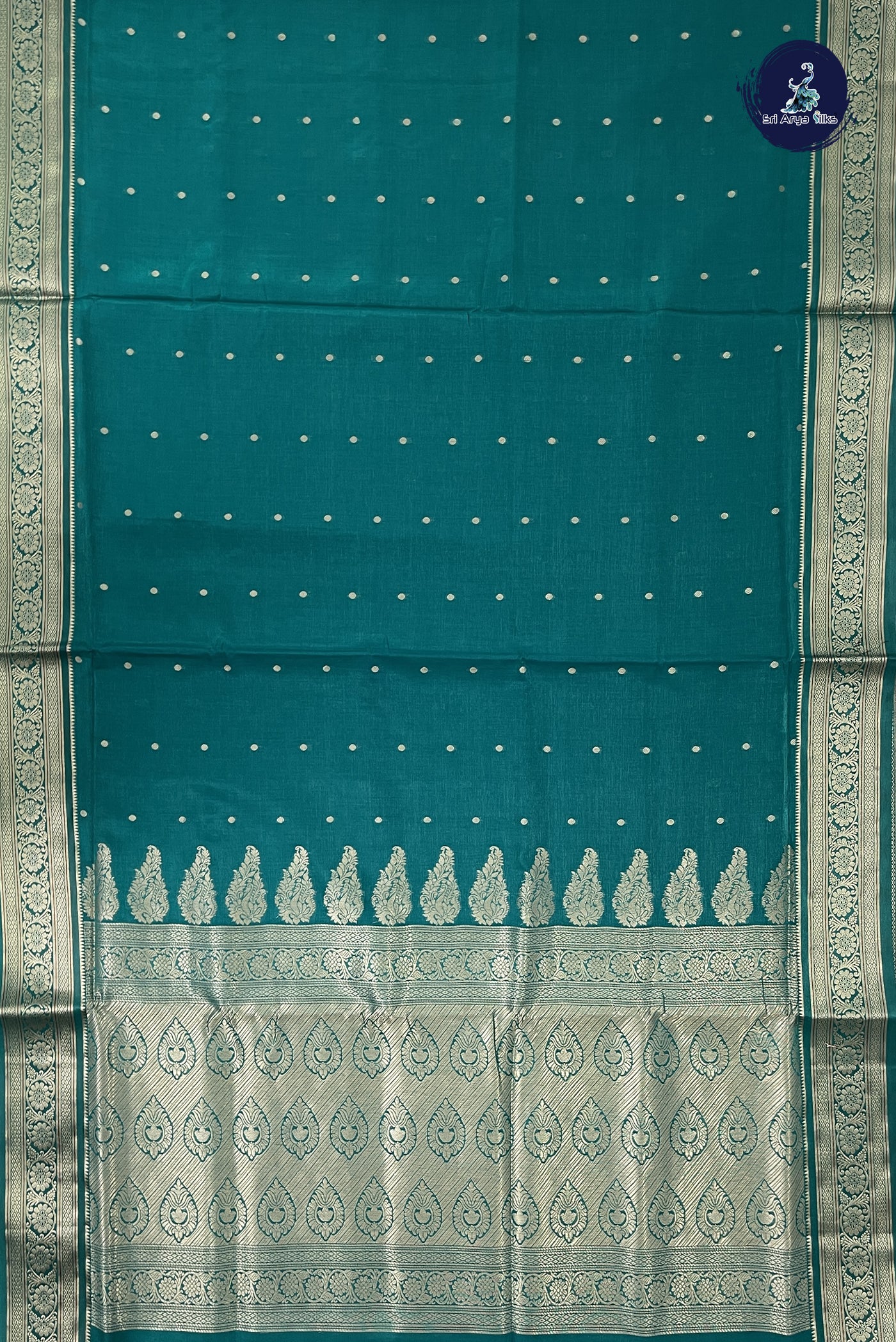 Green 9 Yards Semi Silk With Zari Buttas Pattern