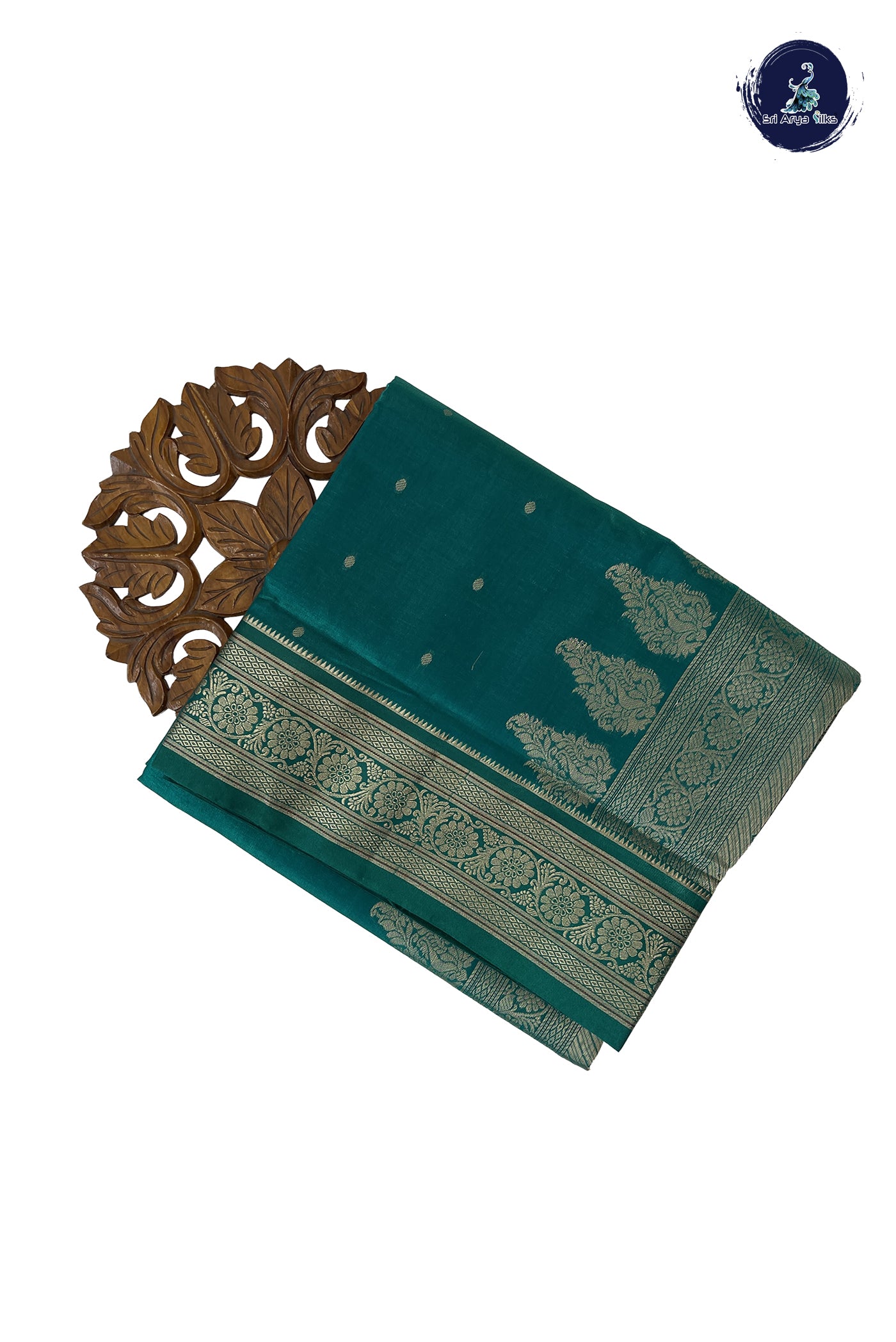 Green 9 Yards Semi Silk With Zari Buttas Pattern