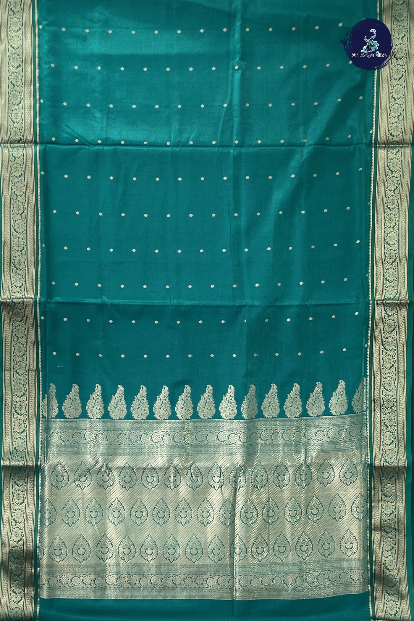 Green 9 Yards Semi Silk With Zari Buttas Pattern