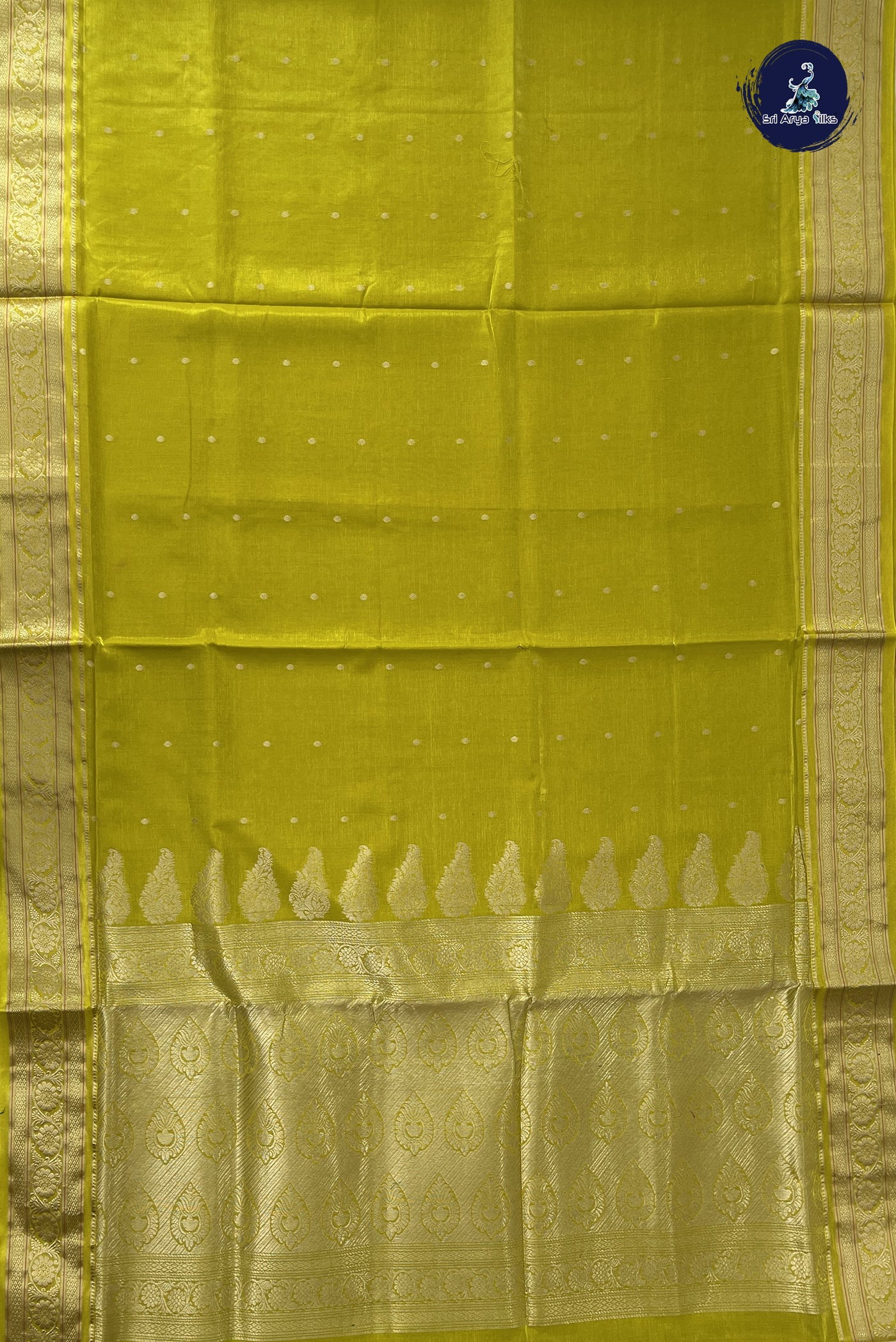 Yellow 9 Yards Semi Silk With Zari Buttas Pattern