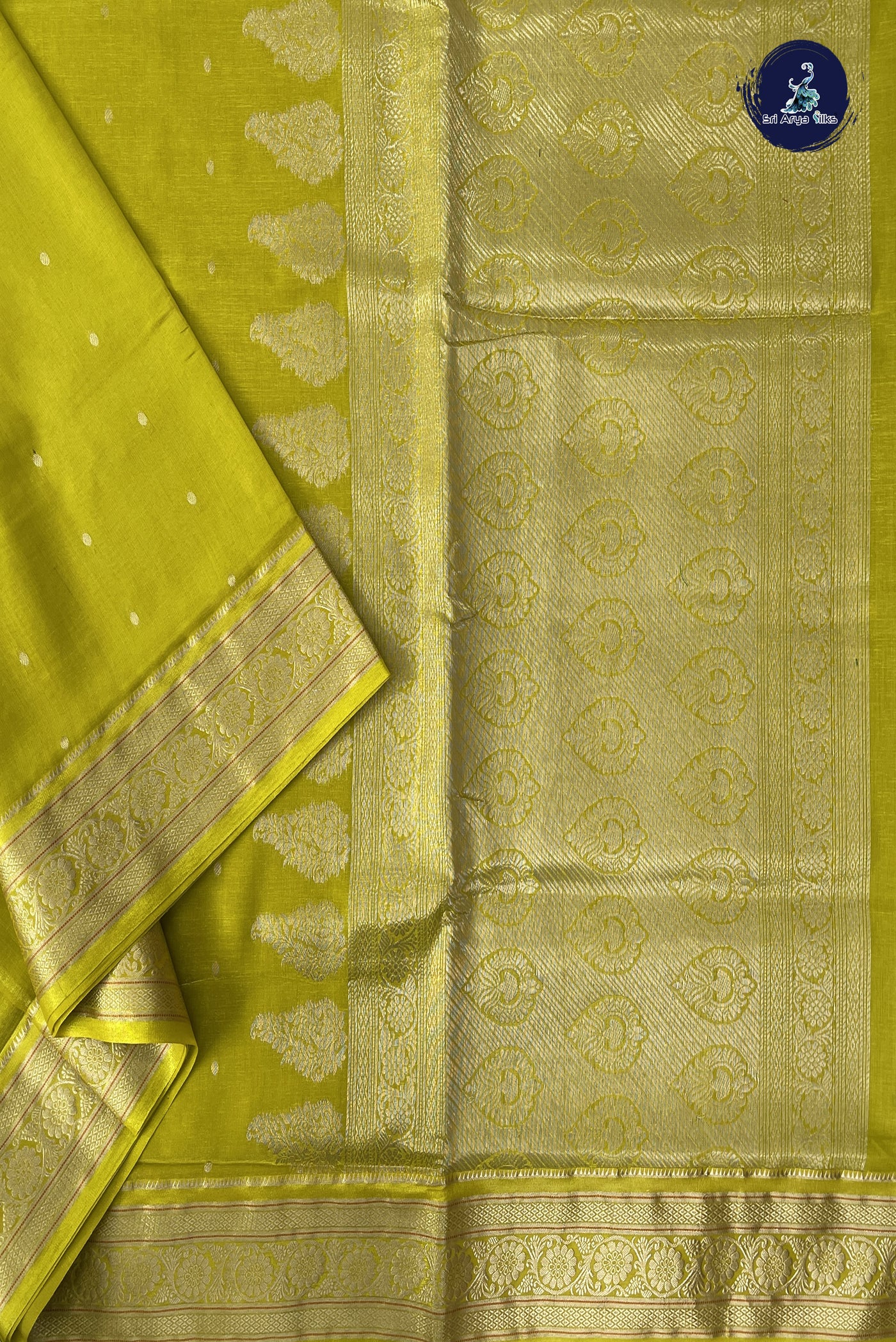Yellow 9 Yards Semi Silk With Zari Buttas Pattern