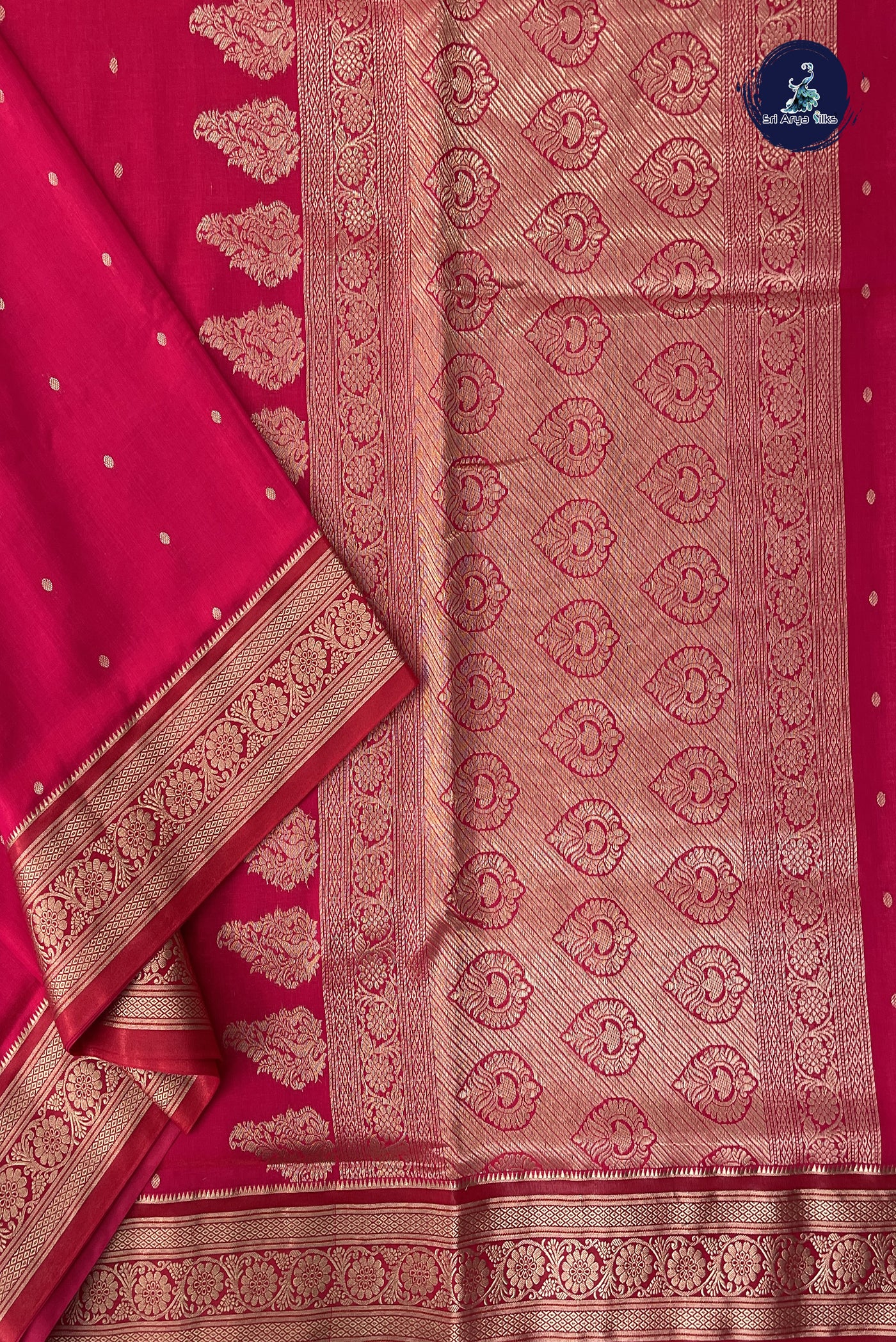 Rani Pink 9 Yards Semi Silk With Zari Buttas Pattern