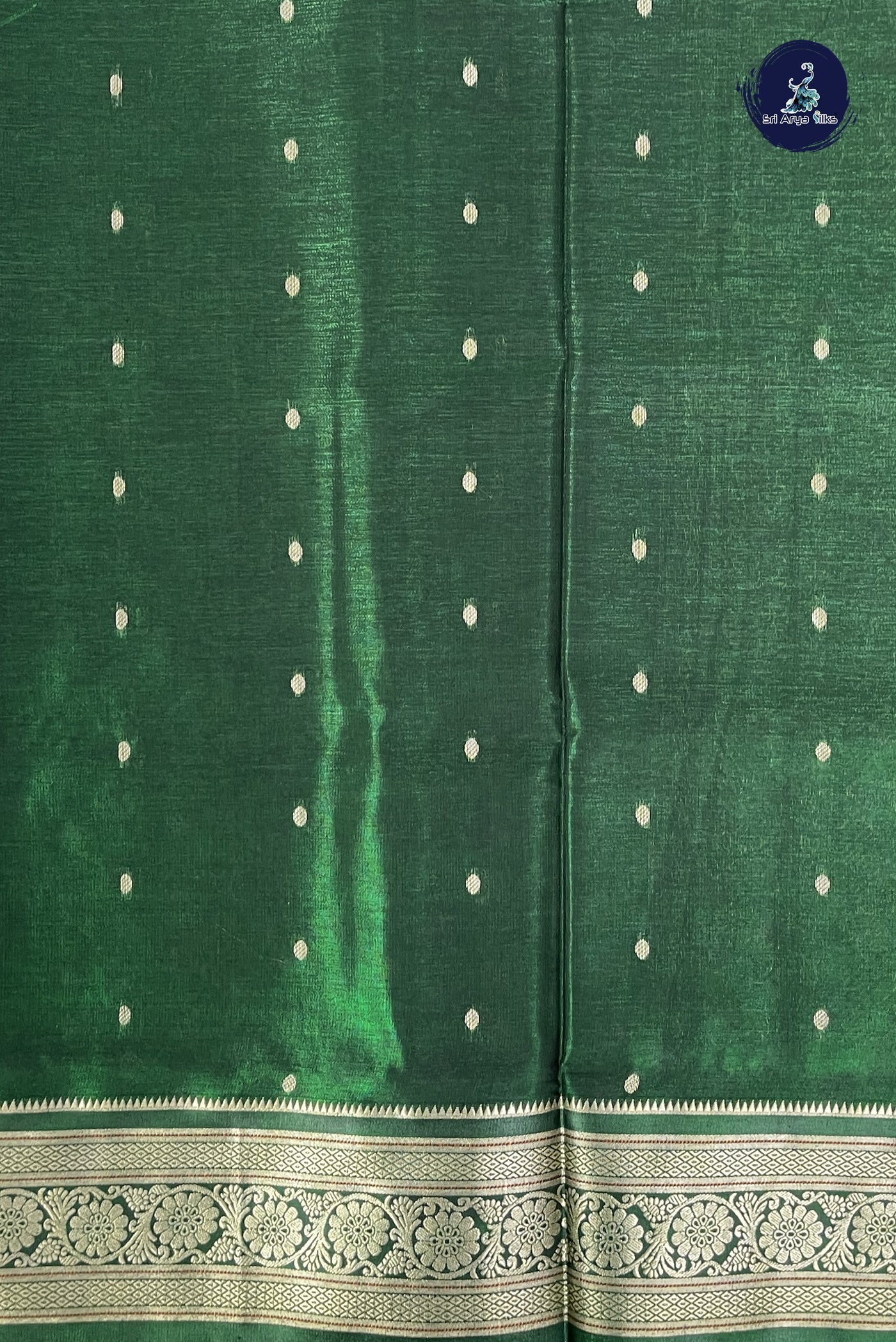 Bottle Green 9 Yards Semi Silk With Zari Buttas Pattern