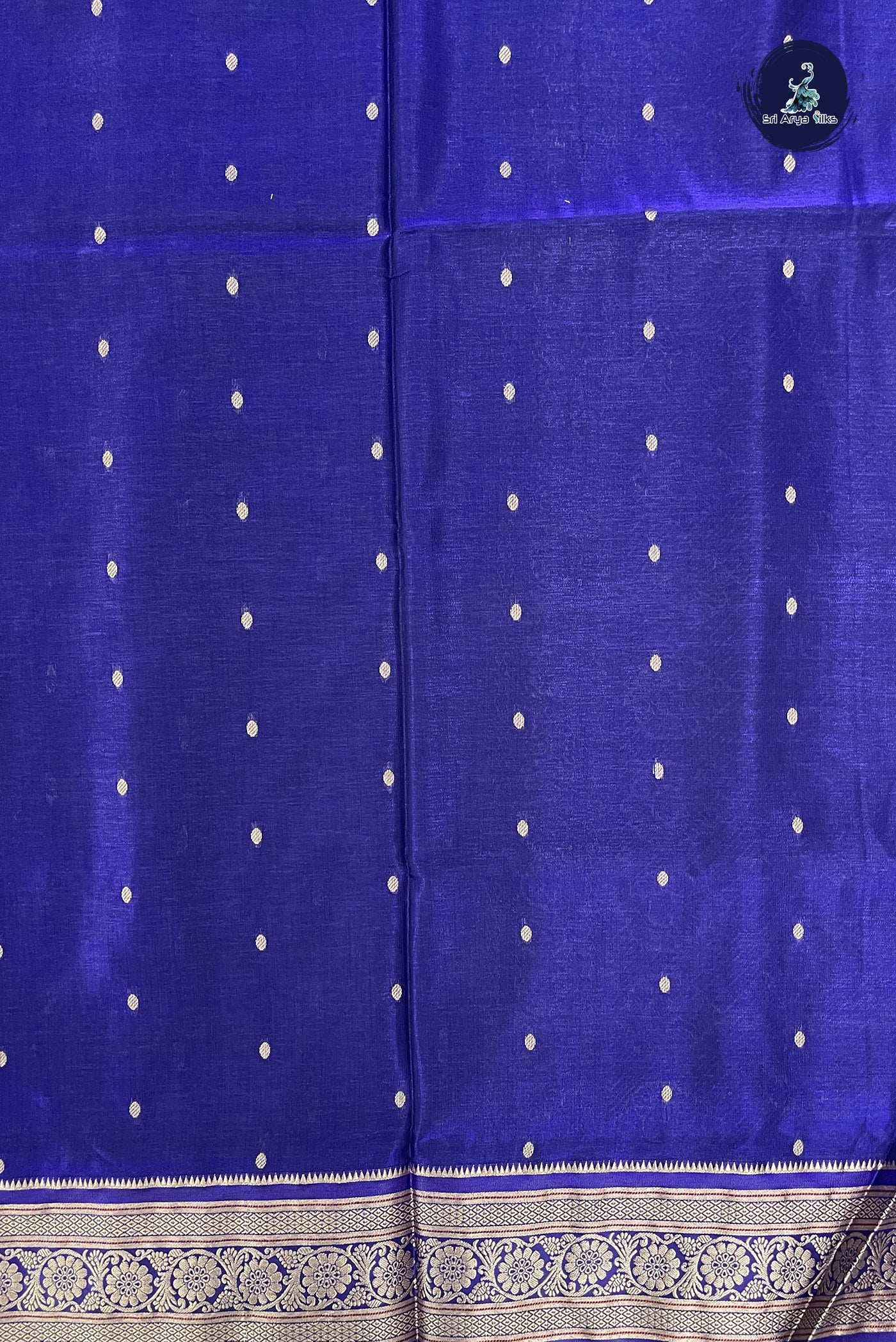 Dark Blue 9 Yards Semi Silk With Zari Buttas Pattern