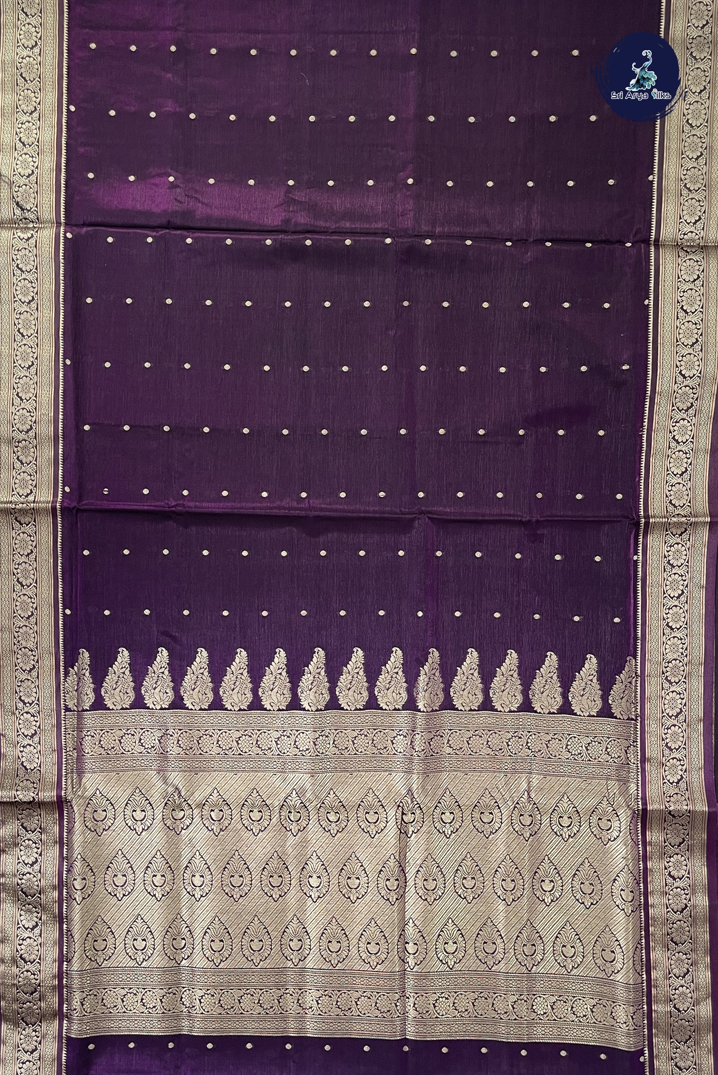 Dark Violet 9 Yards Semi Silk With Zari Buttas Pattern