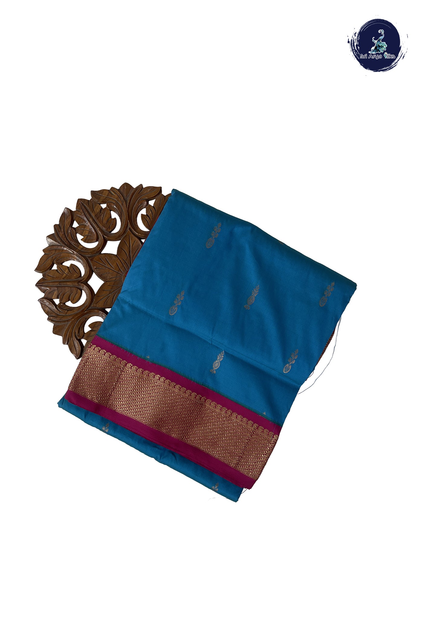 Copper Sulphate Blue 10 Yards Semi Silk With Zari Buttas Pattern