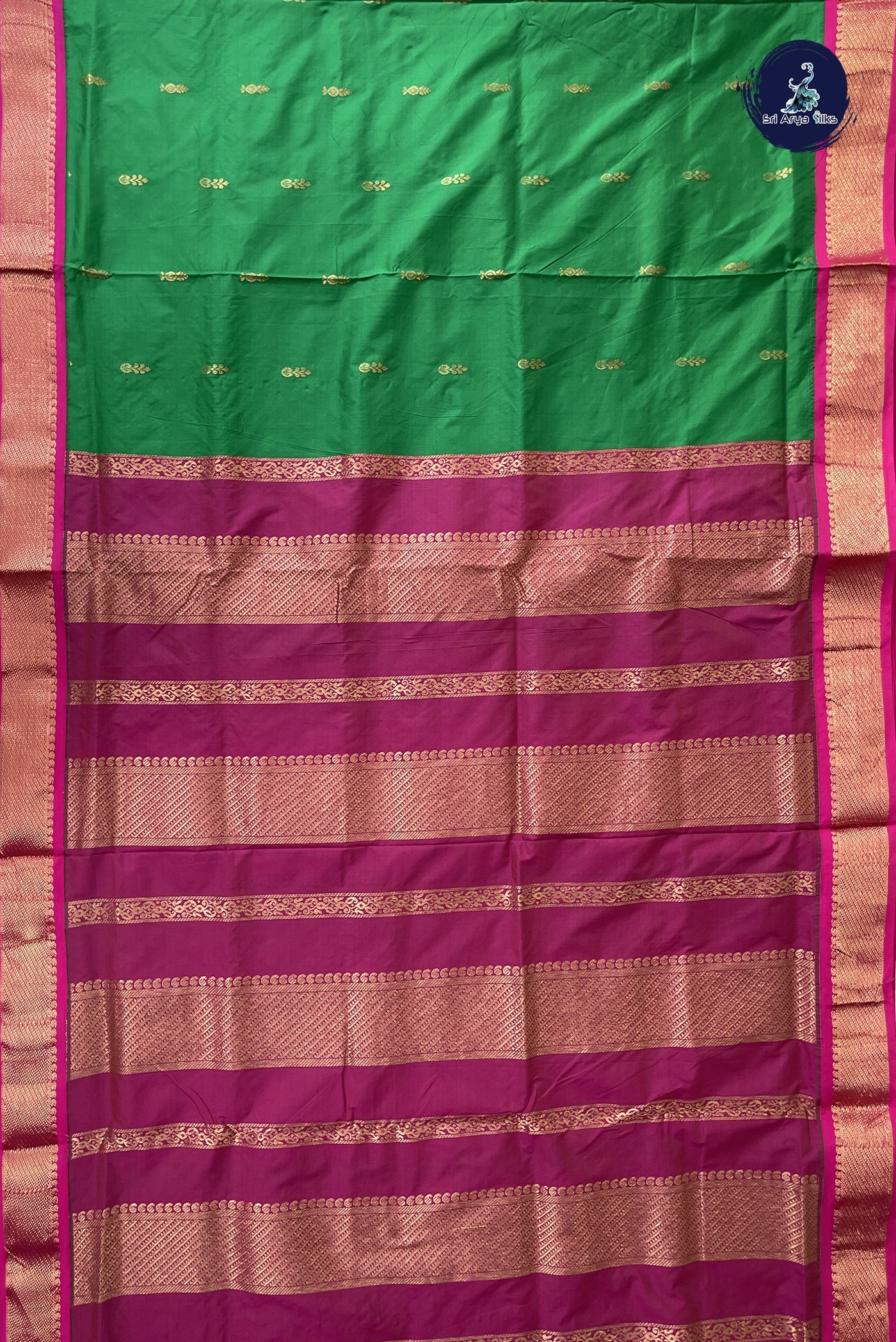Parrot Green 10 Yards Semi Silk With Zari Buttas Pattern