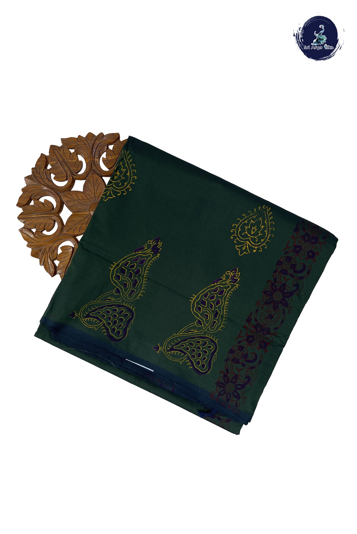 Dark Green Madisar Semi Silk Cotton Saree With Printed Pattern