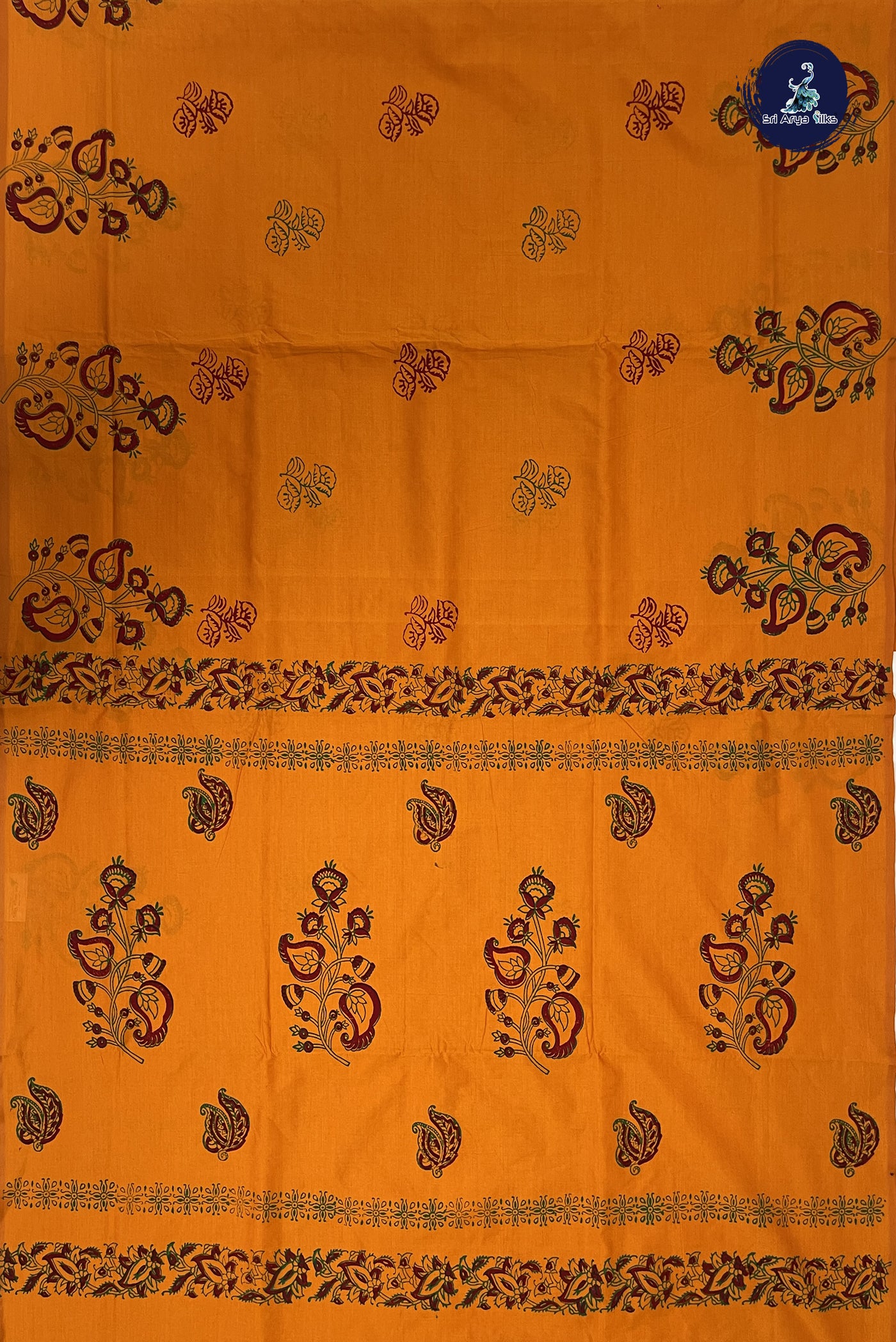Turmeric Yellow Madisar Semi Silk Cotton Saree With Printed Pattern