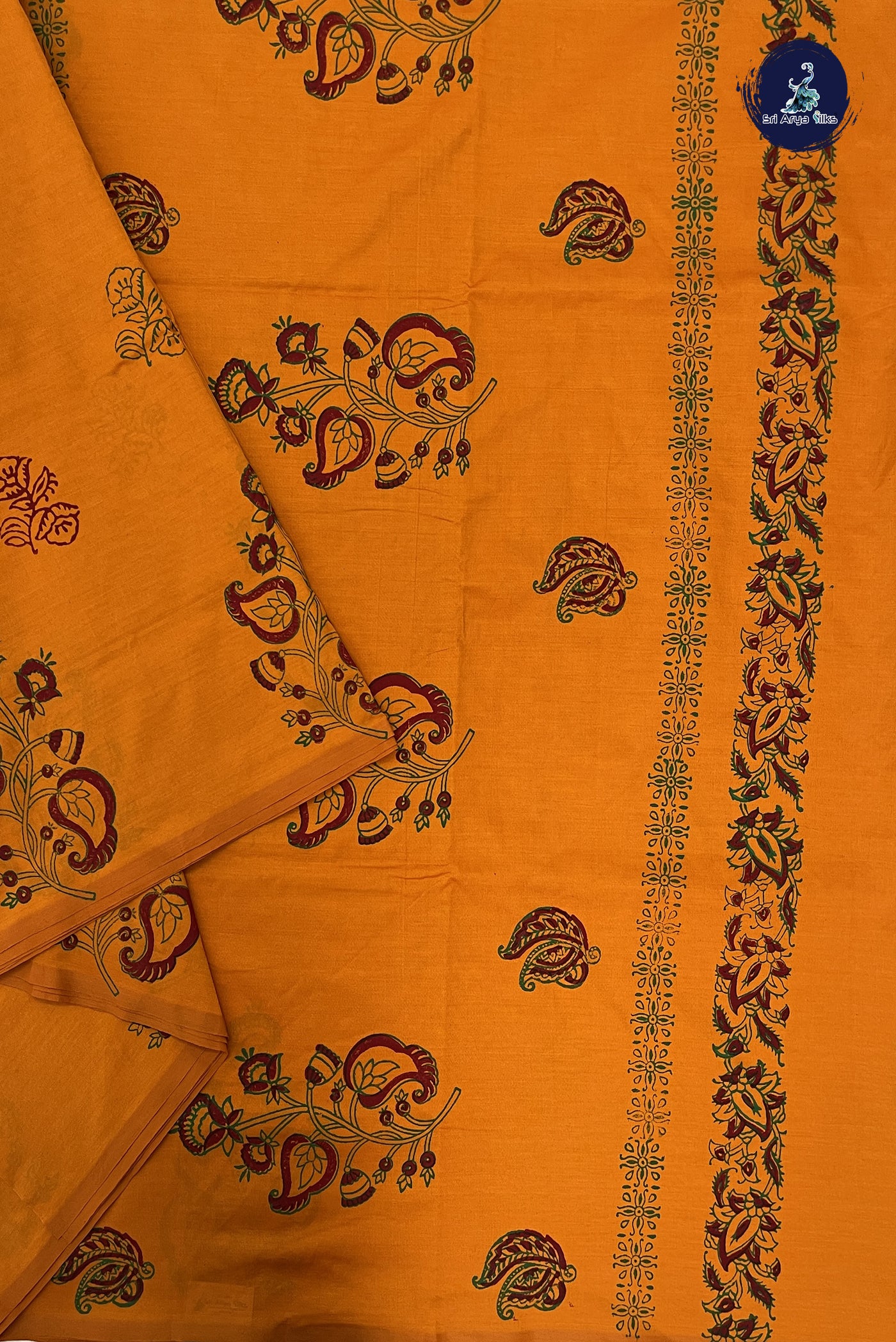 Turmeric Yellow Madisar Semi Silk Cotton Saree With Printed Pattern
