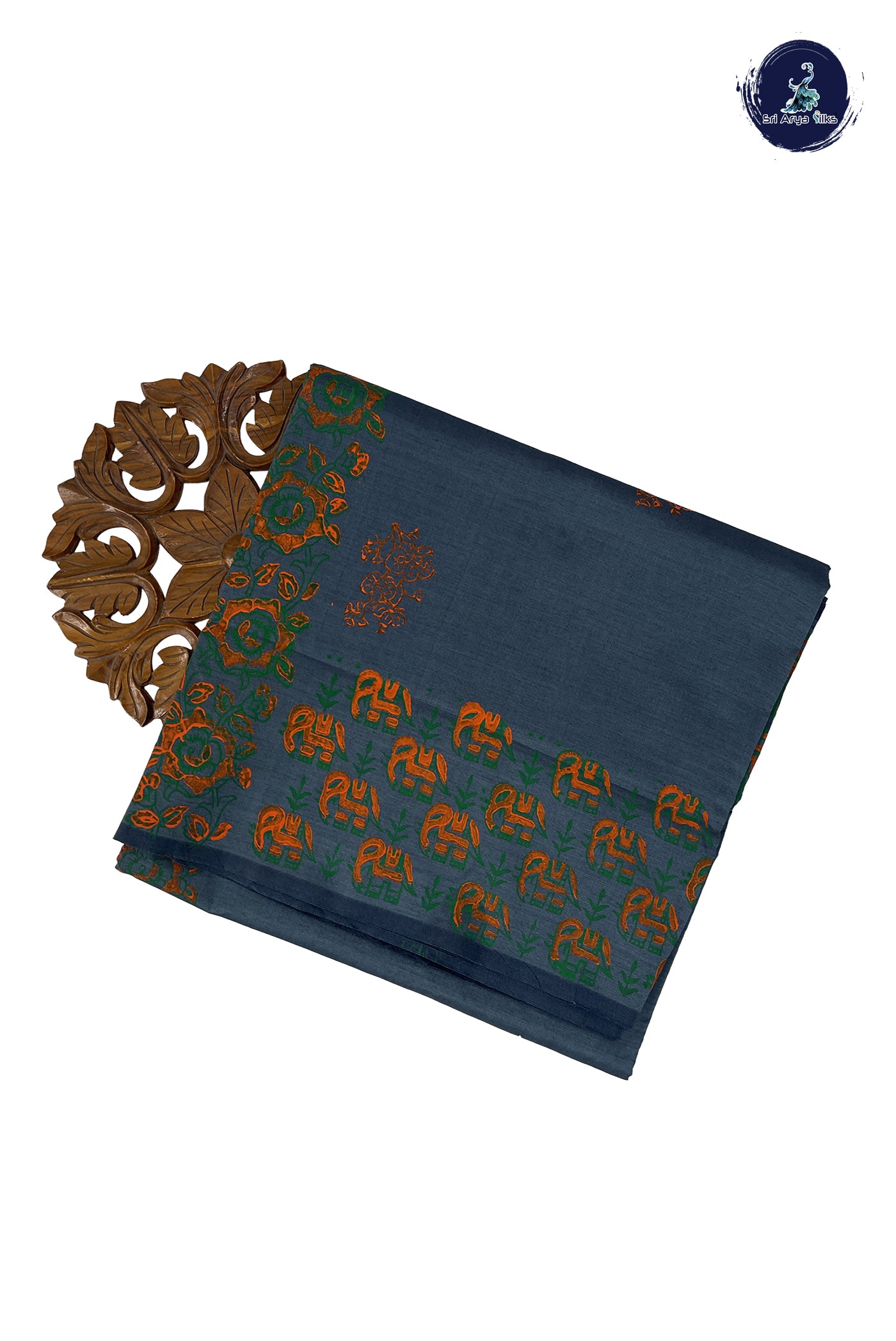 Grey Madisar Semi Silk Cotton Saree With Printed Pattern