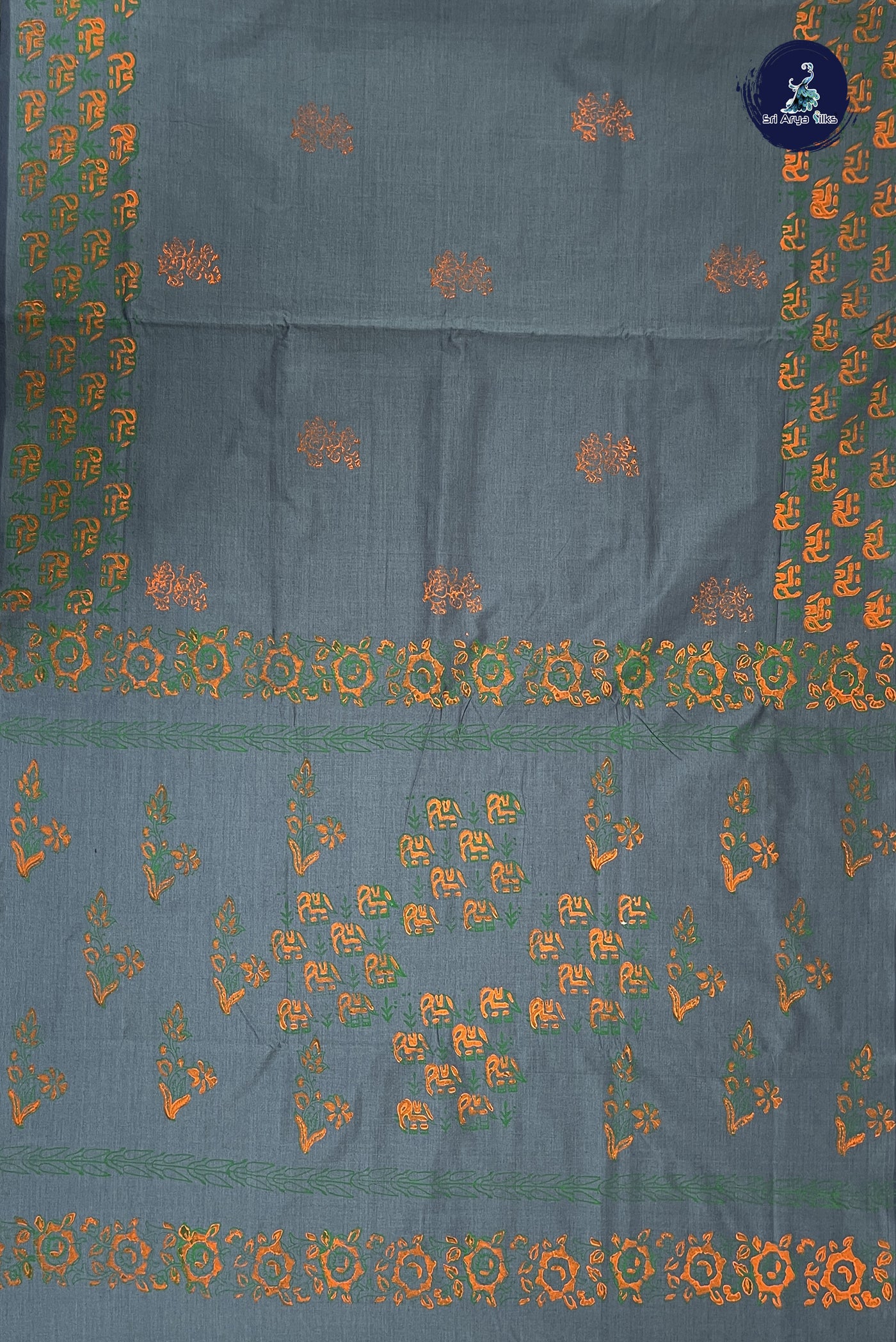 Grey Madisar Semi Silk Cotton Saree With Printed Pattern