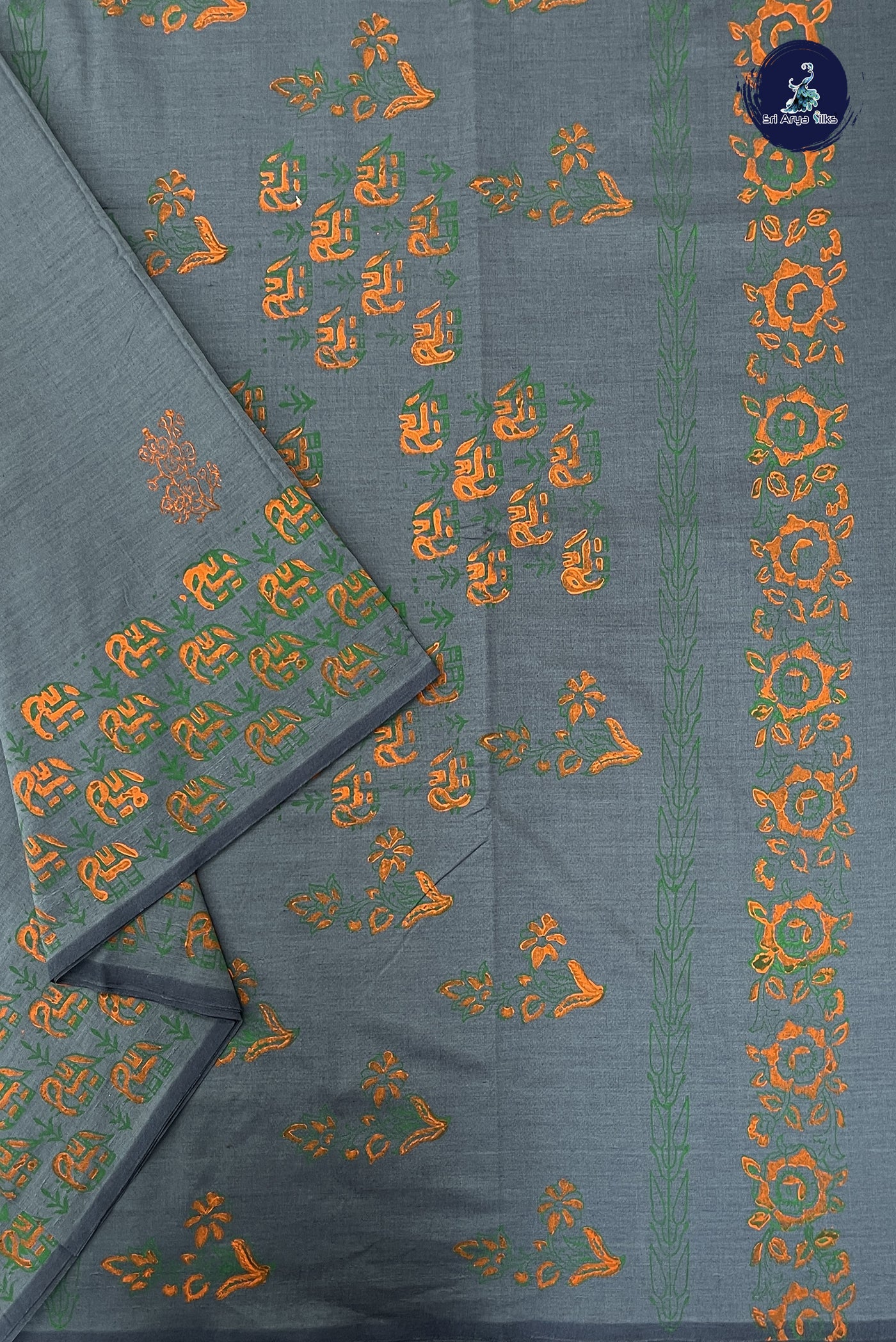 Grey Madisar Semi Silk Cotton Saree With Printed Pattern