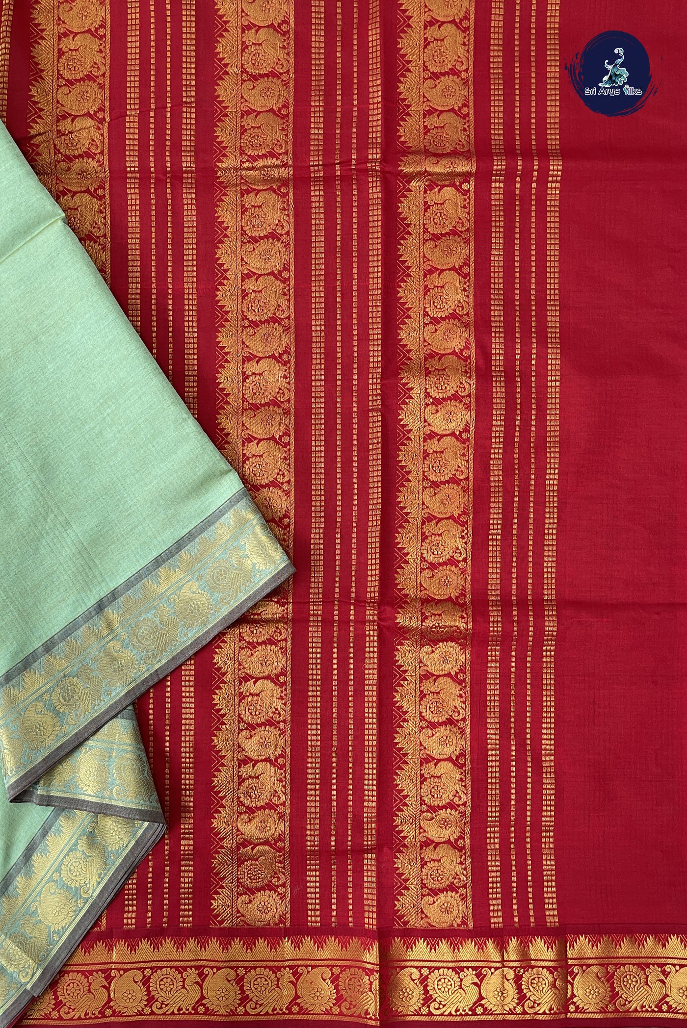 Pastel Shade Madisar Semi Silk Cotton Saree With Plain Pattern