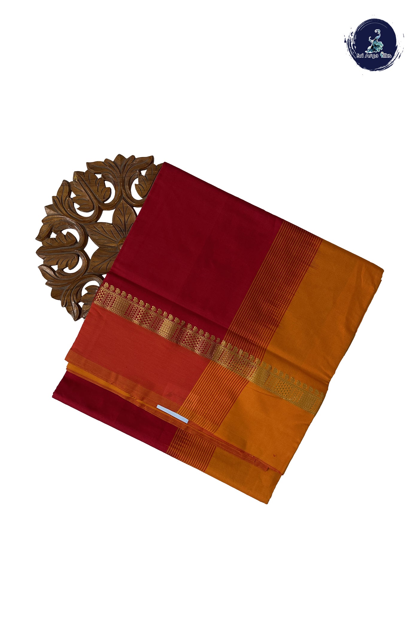 Red Madisar Semi Silk Cotton Saree With Plain Pattern