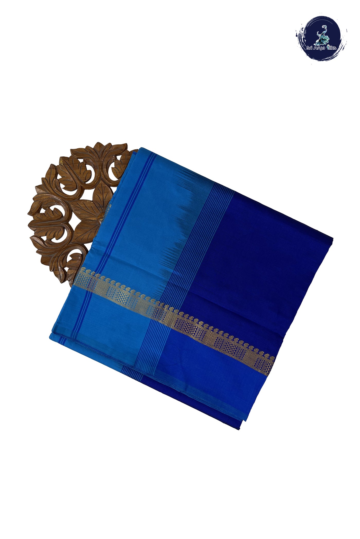 Royal Blue Madisar Semi Silk Cotton Saree With Plain Pattern