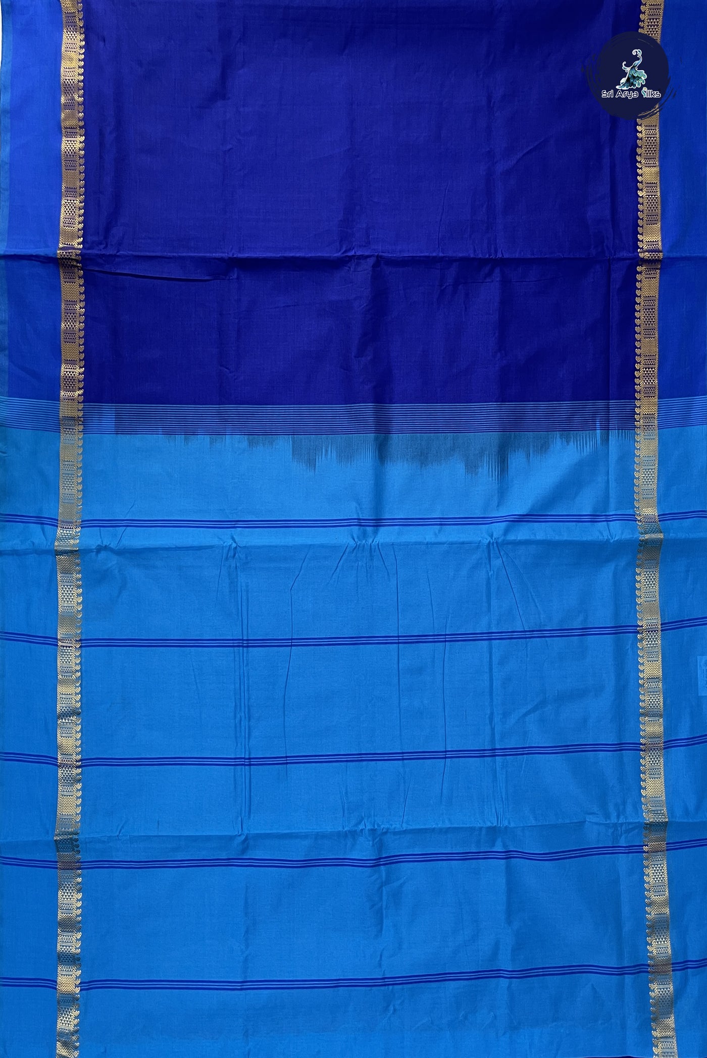 Royal Blue Madisar Semi Silk Cotton Saree With Plain Pattern