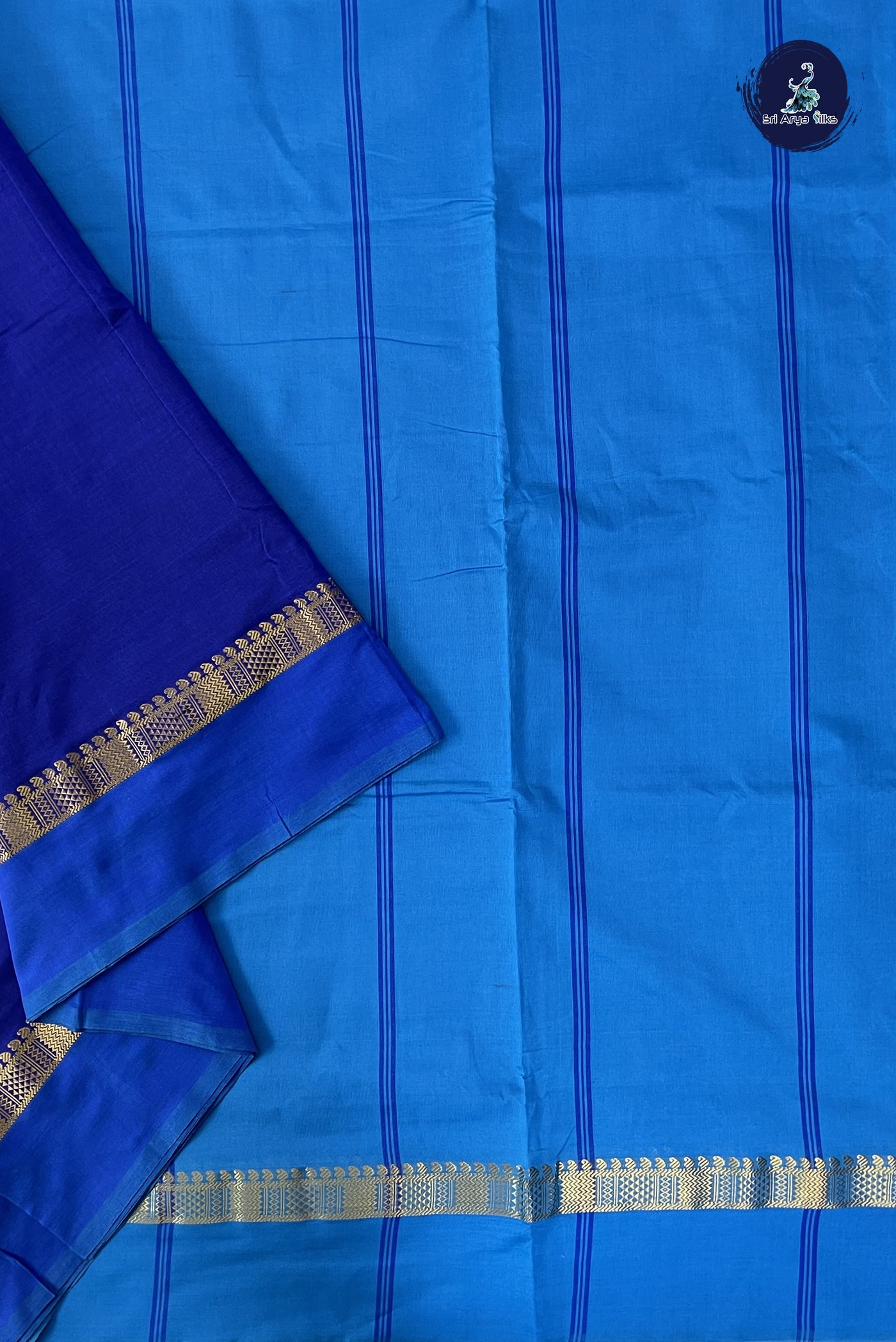 Royal Blue Madisar Semi Silk Cotton Saree With Plain Pattern