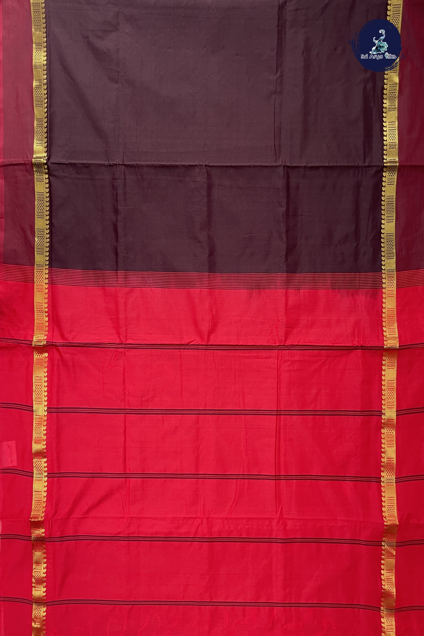 Brown Madisar Semi Silk Cotton Saree With Plain Pattern