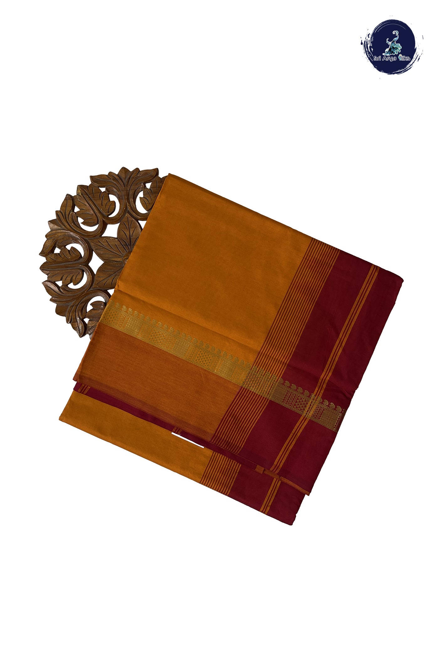 Mustard Yellow Madisar Semi Silk Cotton Saree With Plain Pattern