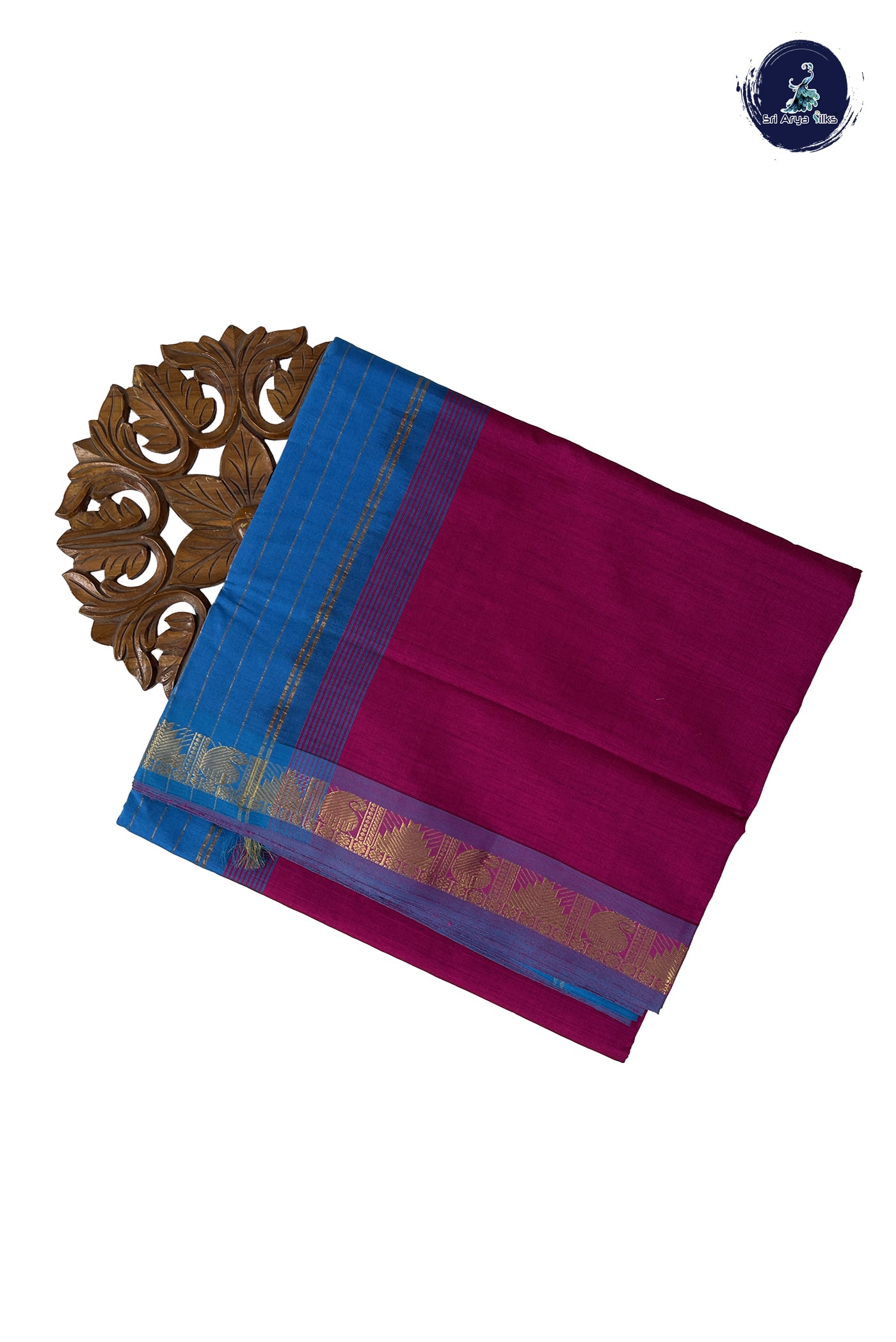 Dark Pink Madisar Semi Silk Cotton Saree With Plain Pattern