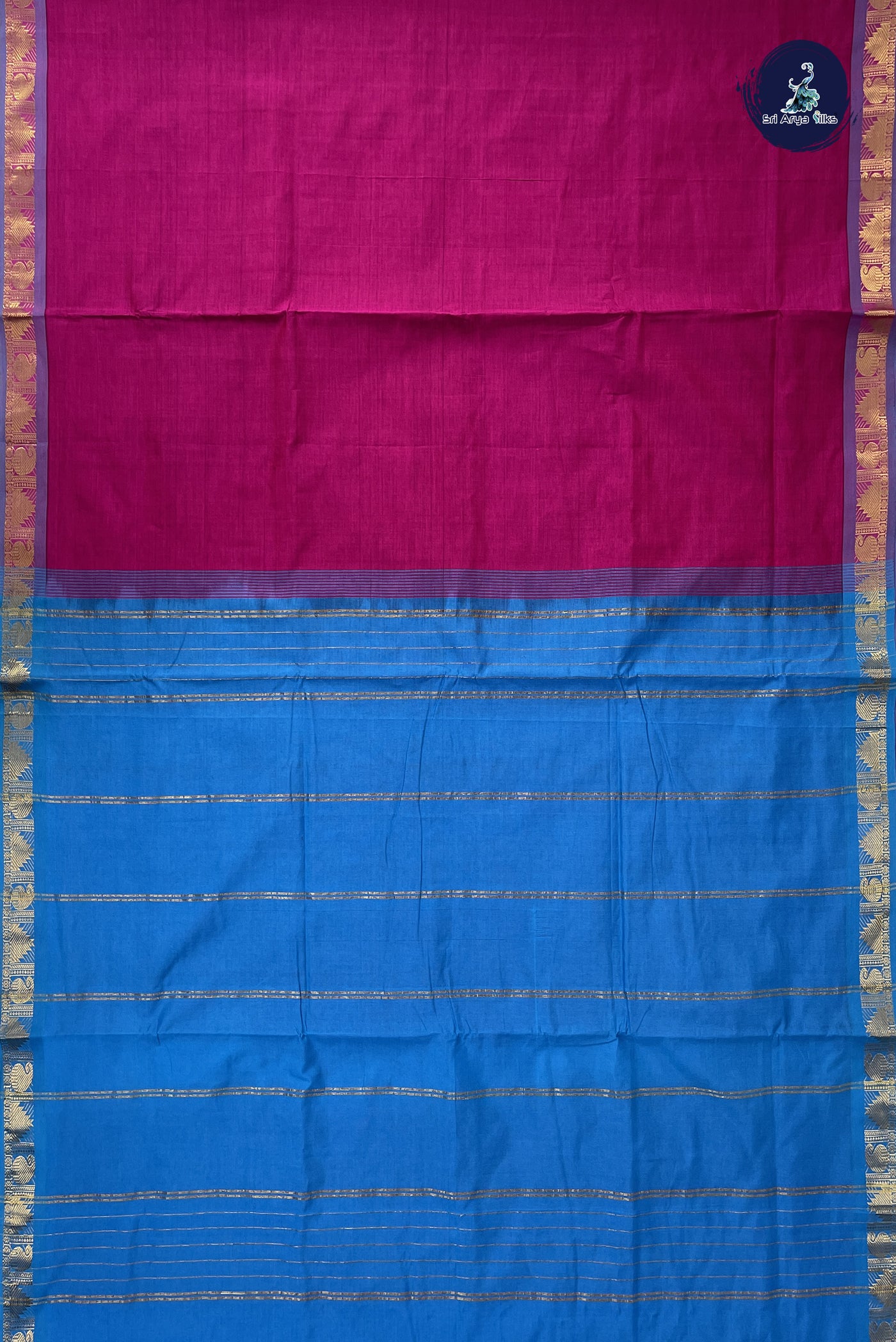 Dark Pink Madisar Semi Silk Cotton Saree With Plain Pattern
