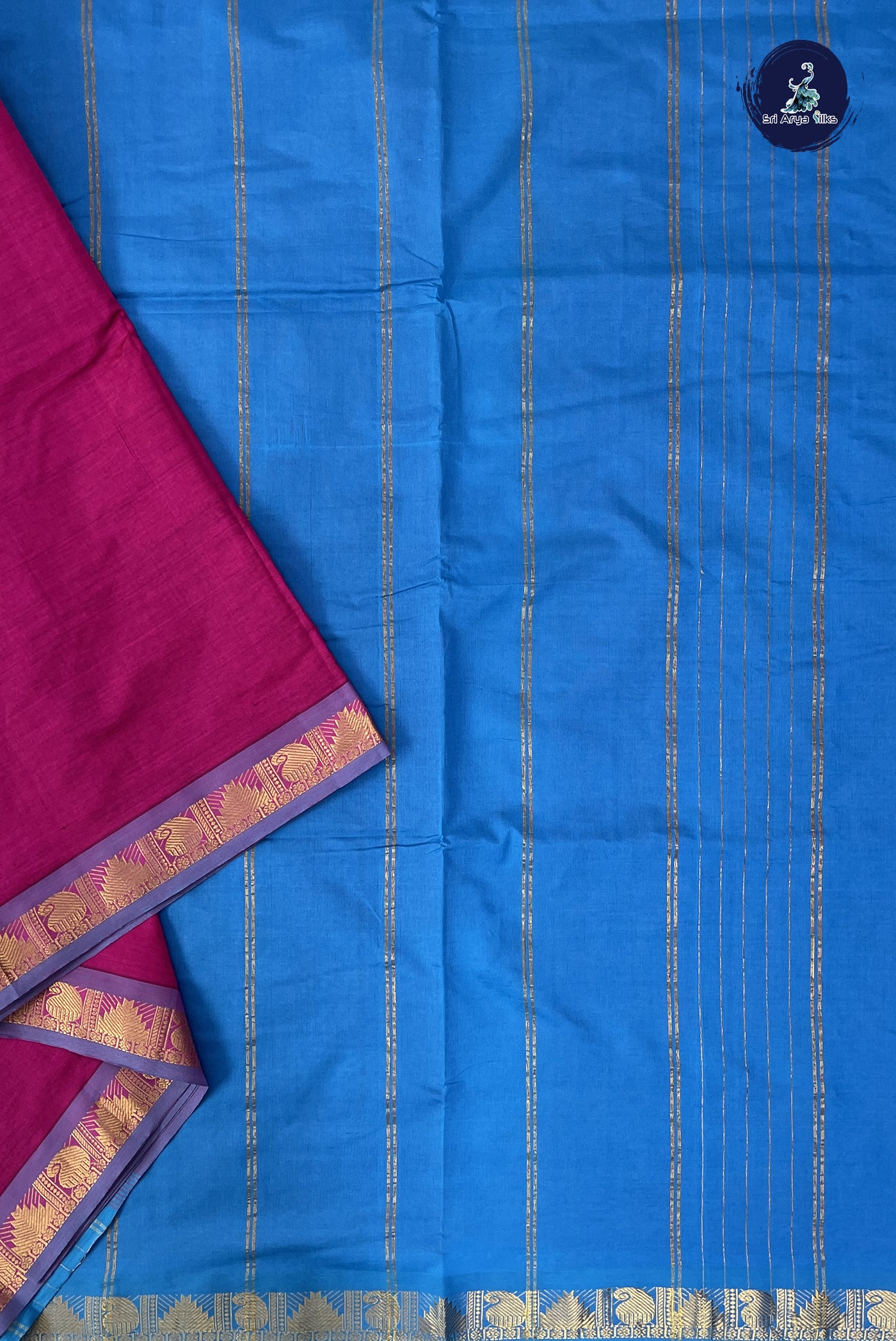 Dark Pink Madisar Semi Silk Cotton Saree With Plain Pattern