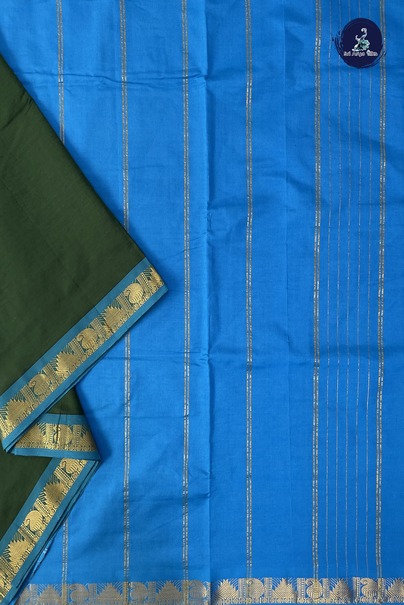 Dark Green Madisar Semi Silk Cotton Saree With Plain Pattern