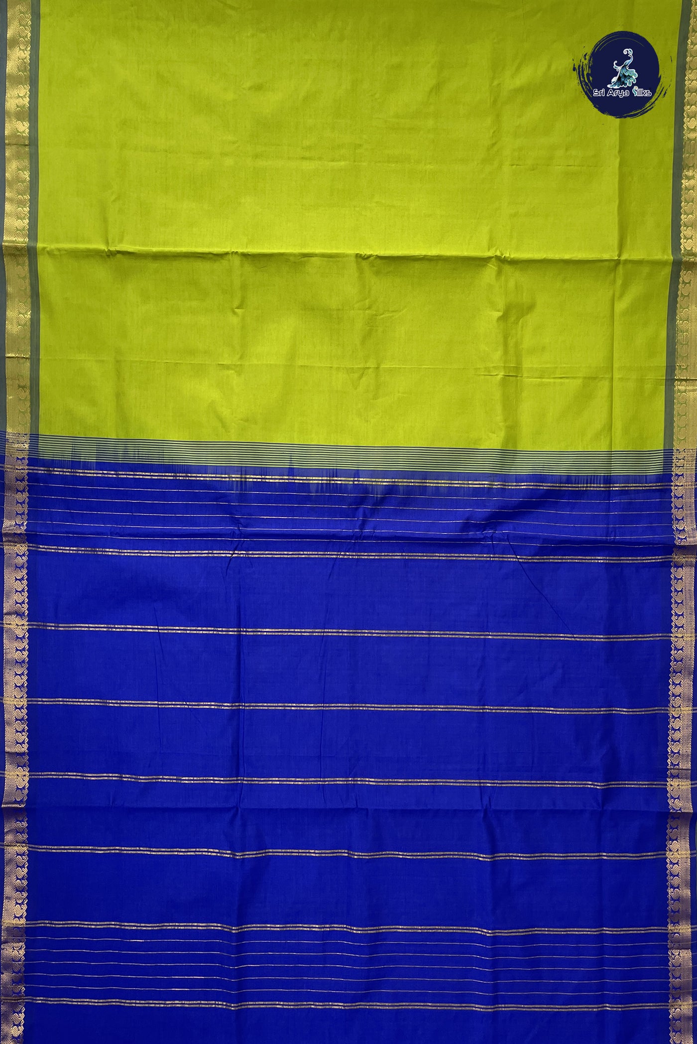 Light Green Madisar Semi Silk Cotton Saree With Plain Pattern