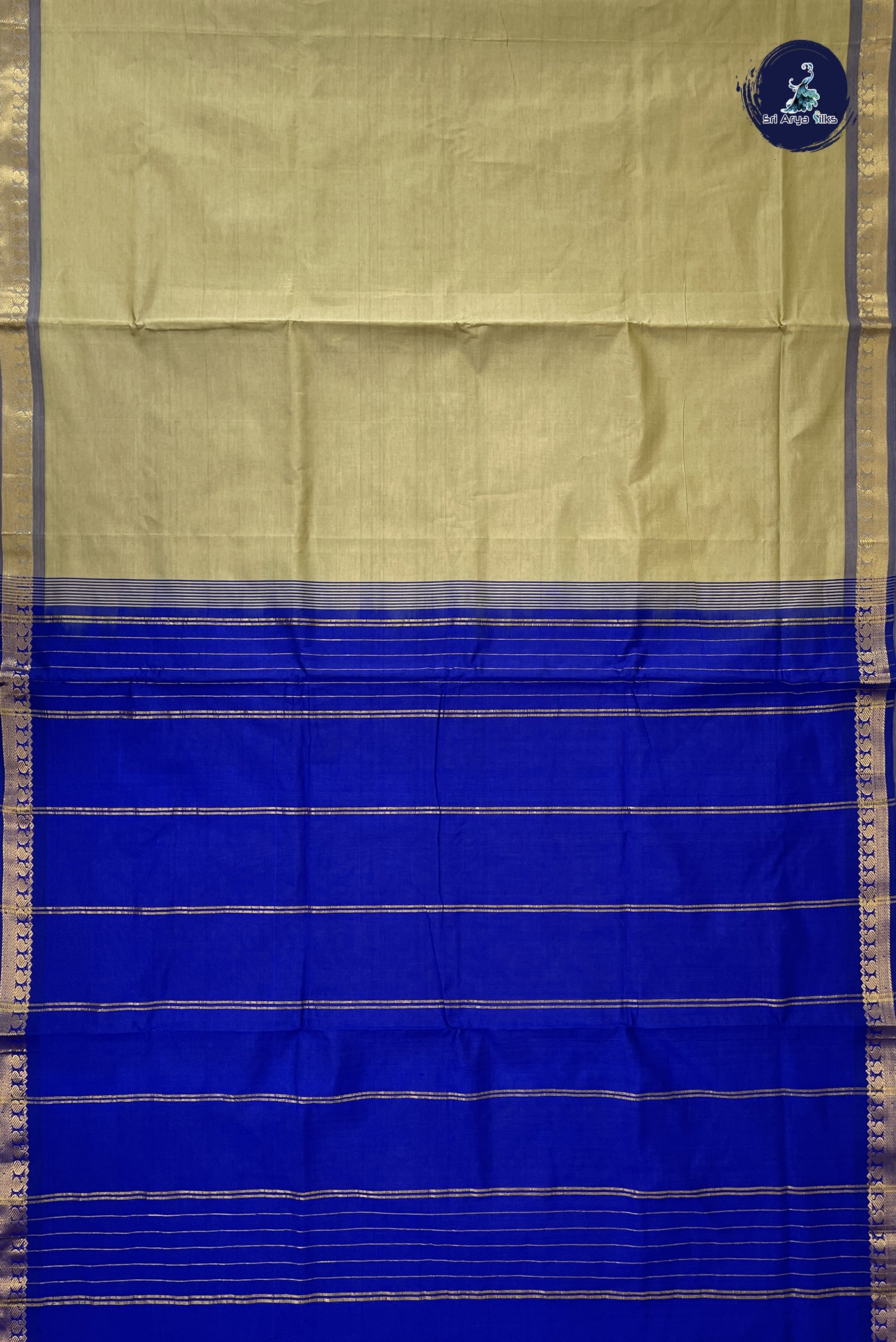 Creamish Yellow Madisar Semi Silk Cotton Saree With Plain Pattern