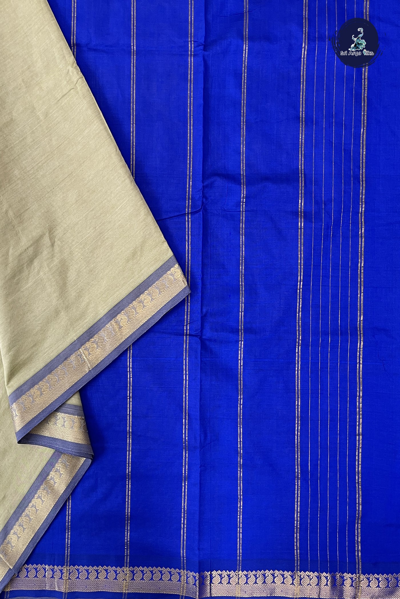 Creamish Yellow Madisar Semi Silk Cotton Saree With Plain Pattern