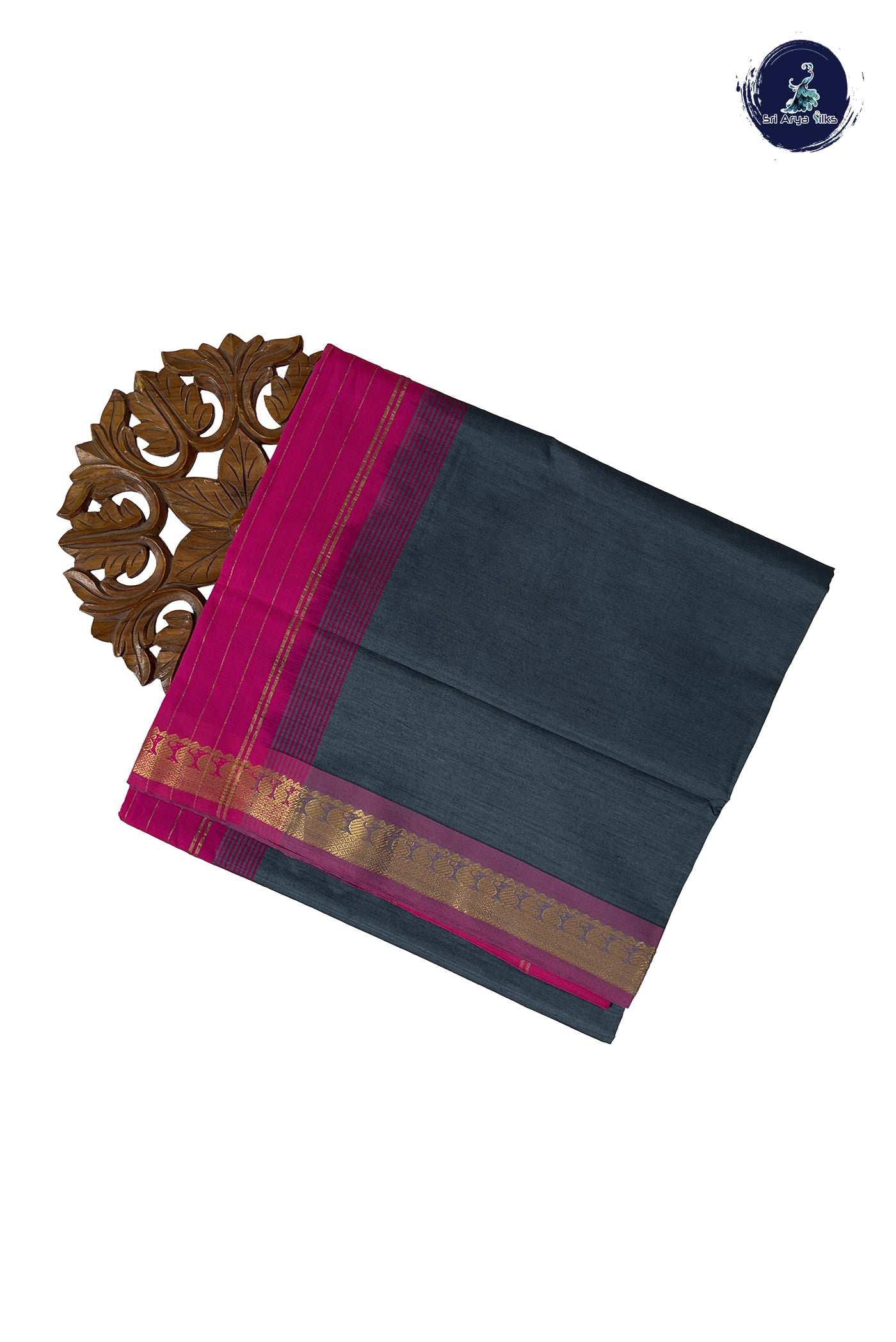 Grey Madisar Semi Silk Cotton Saree With Plain Pattern