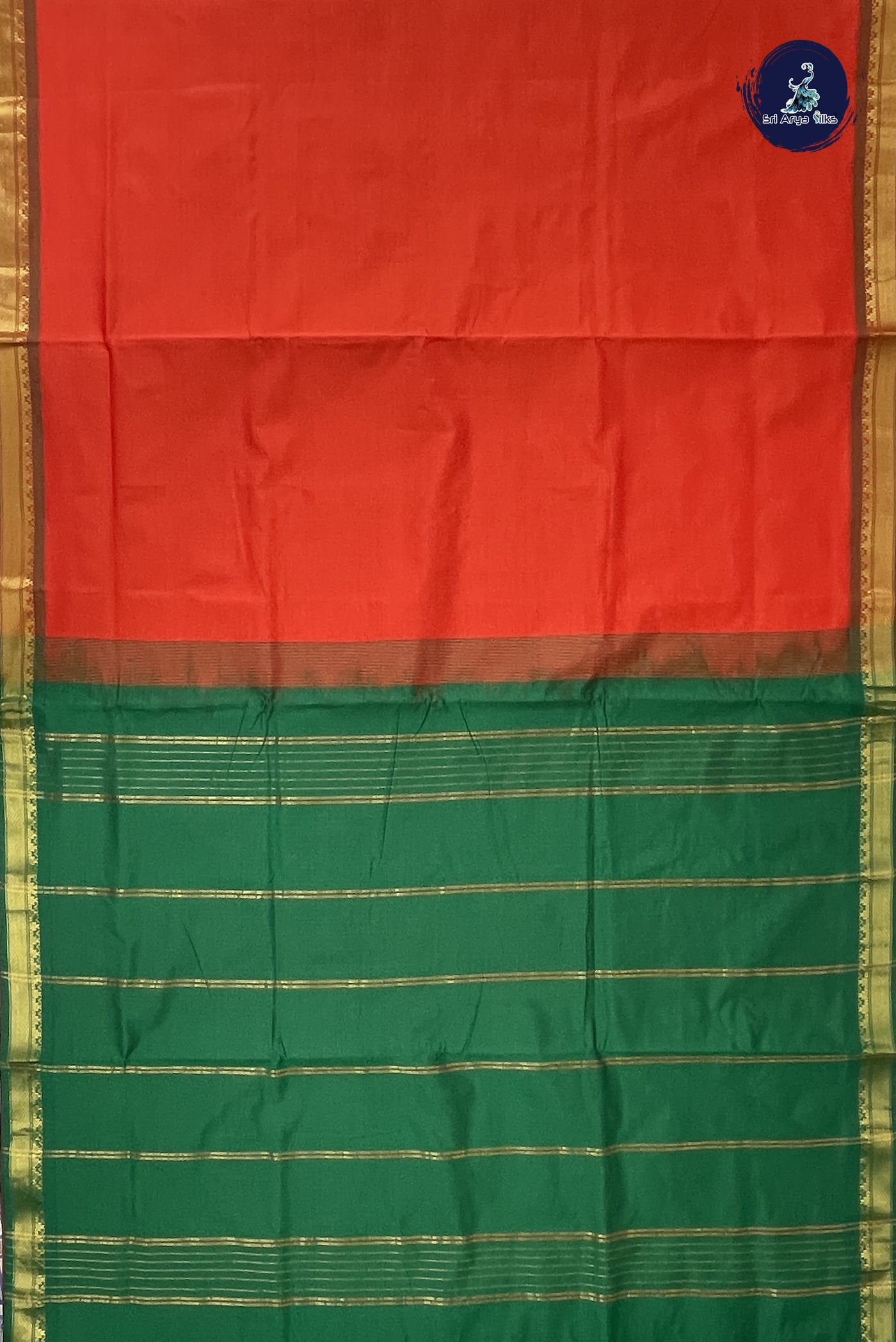 Orange Madisar Semi Silk Cotton Saree With Plain Pattern