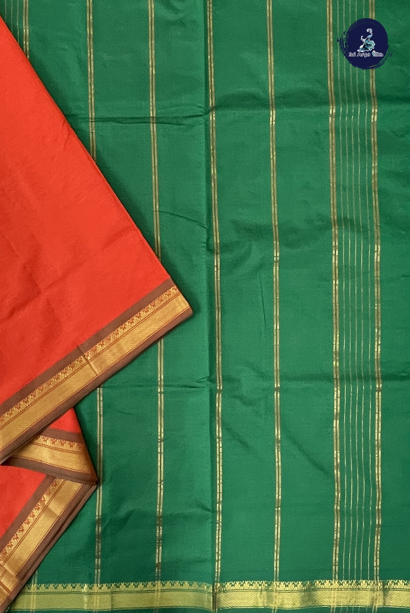 Orange Madisar Semi Silk Cotton Saree With Plain Pattern